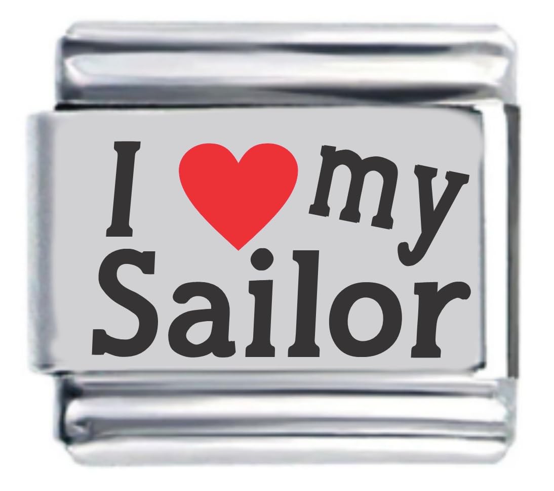I Heart My Sailor Red Heart Laser Italian Charm Bracelet - Romantic Gift for Couples, Best Friend Jewelry for Valentine's Day & Anniversary