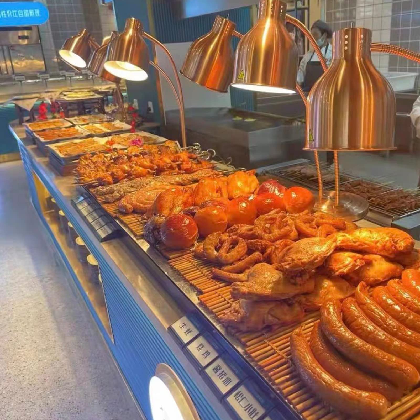 Dual Bulb Food Heat Lamp - Commercial Restaurant Food Warmer Light with Copper Heads - Portable Heating Lamps for Buffets, Catering & Kitchen Use