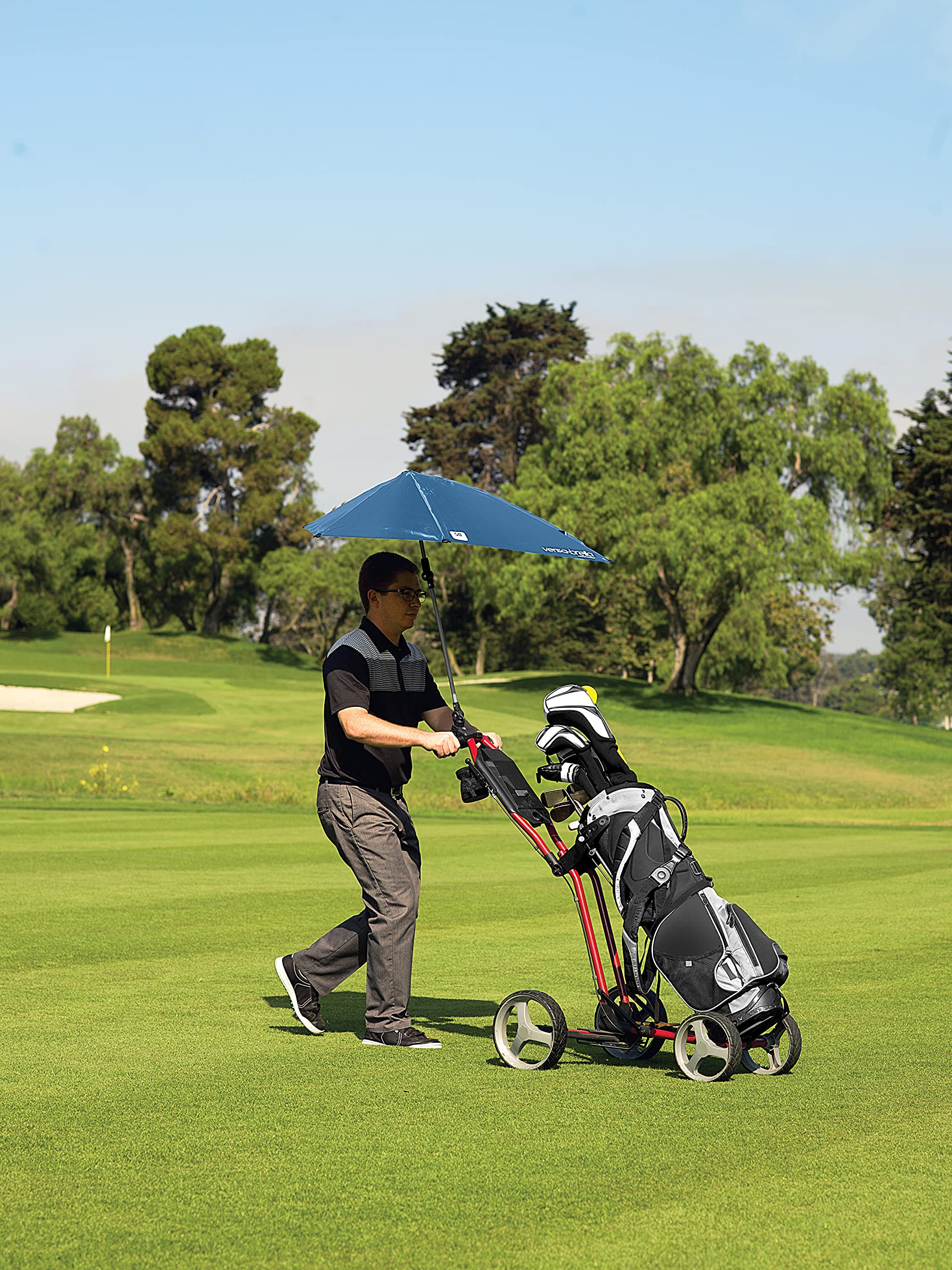Versa-Brella UPF 50+ Portable Sun Shade Umbrella - Adjustable 360° Swivel & Secure Clamp for Maximum UV Protection - Compact Outdoor Sports Umbrella with Carry Case - Perfect for Beach, Golf, Fishing & Outdoor Events