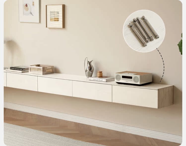 White Cream Oak Solid Wood Floating TV Stand - Modern Suspension TV Cabinet for Living Room, Bedroom & Home Theater Setup