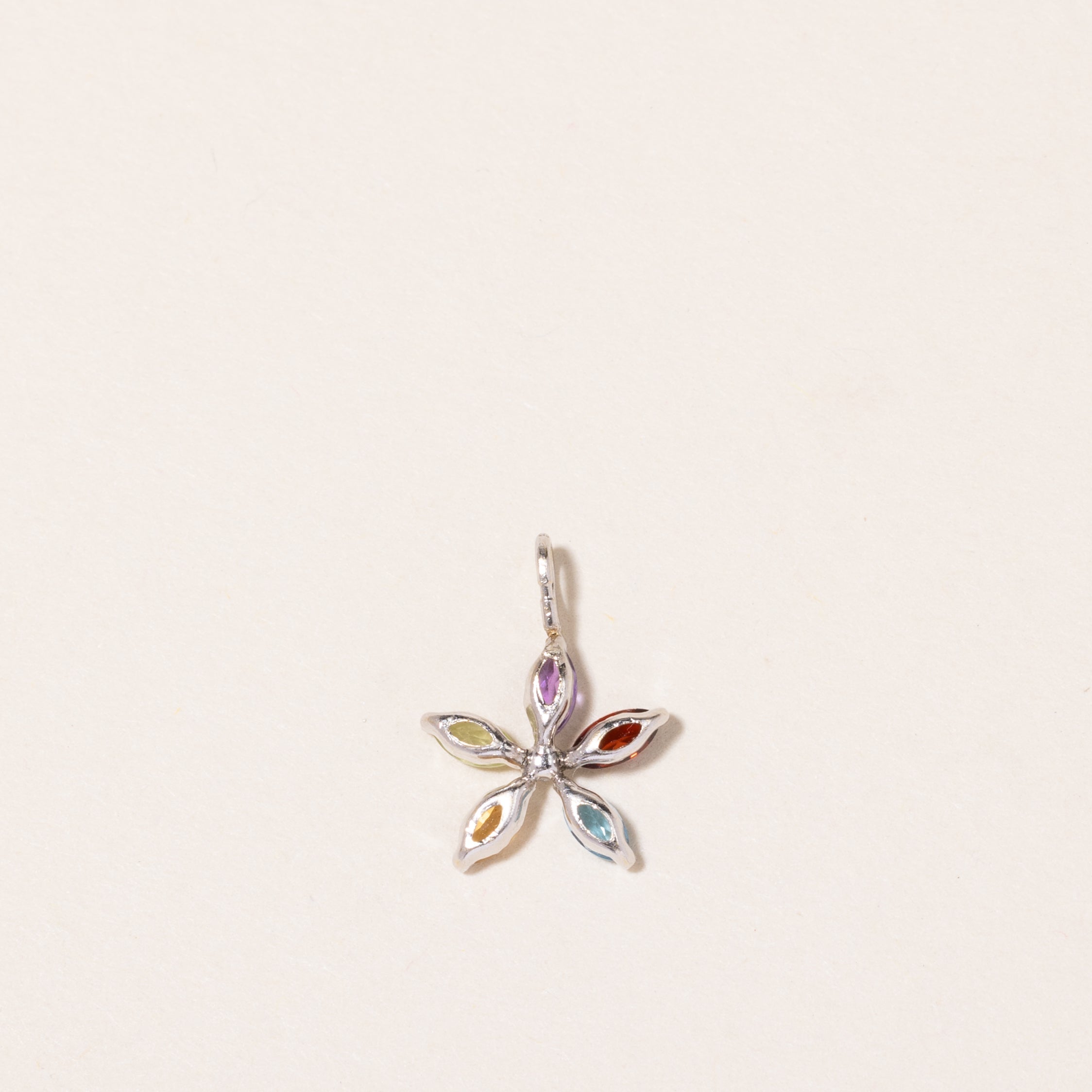 14K White Gold Multi Gemstone & Diamond Flower Pendant Necklace | 0.34ctw Gemstones & 0.01ct Diamond | Elegant Jewelry Gift for Women, Perfect for Weddings, Anniversaries & Special Occasions
