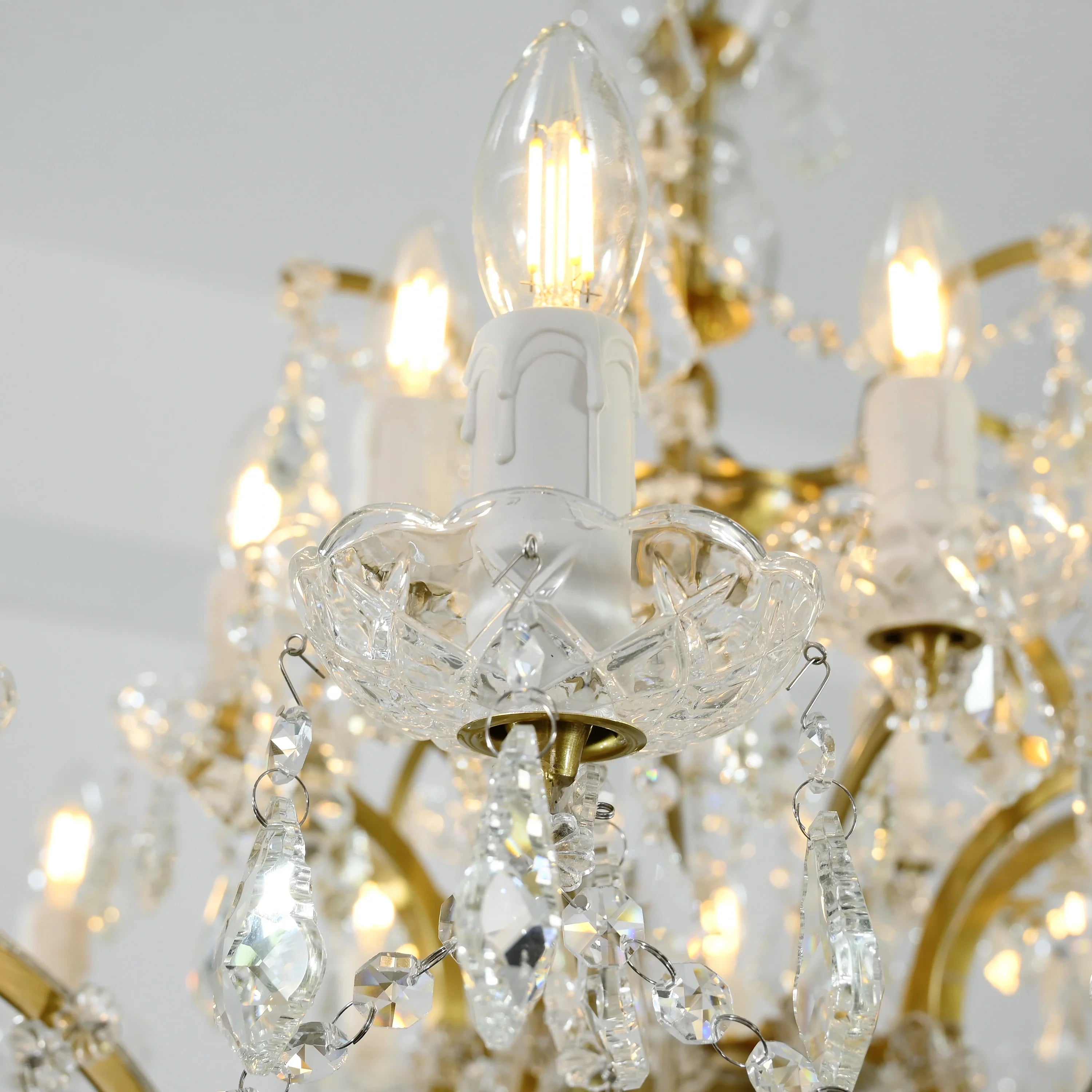 19th Century Rococo Style Iron and Crystal Round Chandelier - 33 Inch Antique Lighting Fixture for Dining Room, Foyer, or Ballroom Decor