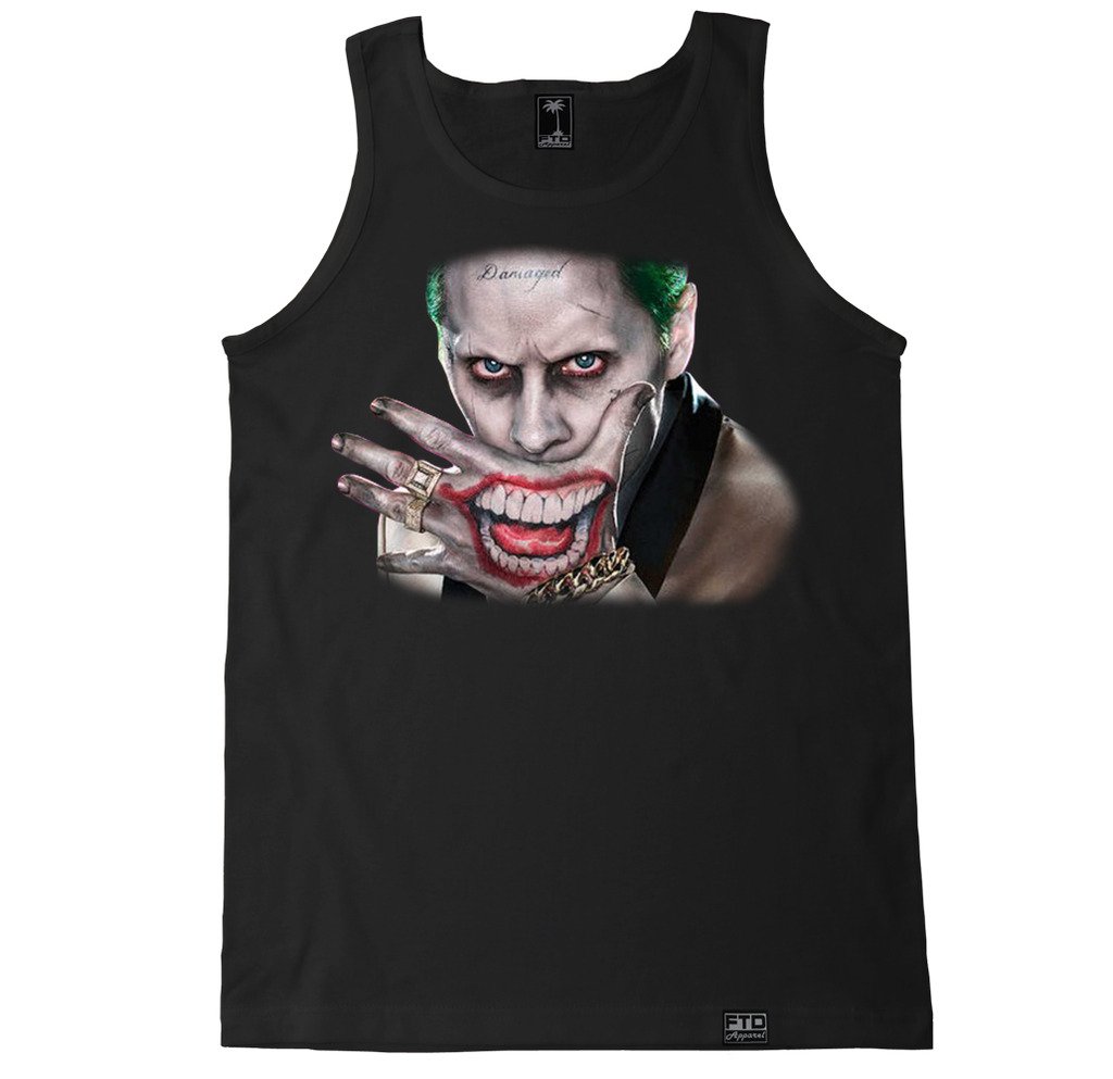 FTD Apparel Men's Joker Smile Graphic Tank Top - Cool Superhero Comic Print Muscle Tee for Cosplay, Halloween & Casual Wear