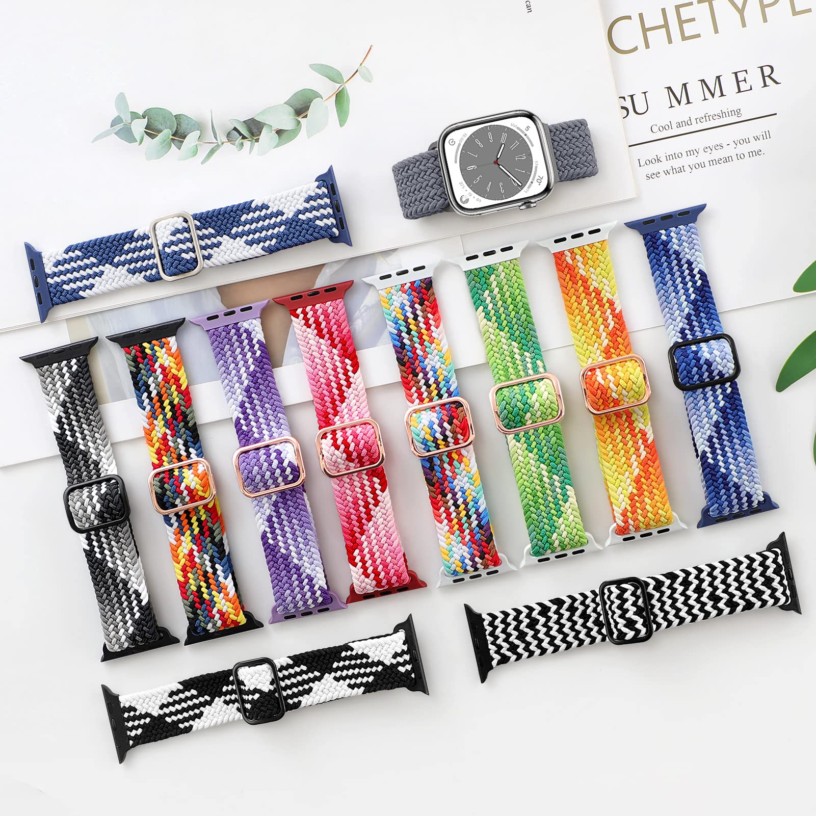Braided Solo Loop Stretch Band for Apple Watch Series Ultra/8/7/SE/6/5/4/3/2/1 - Soft Nylon Sport Strap Compatible with 38mm/40mm/41mm/42mm/44mm/45mm/49mm - 4 Pack for Men & Women - Perfect for Workouts, Running & Everyday Wear