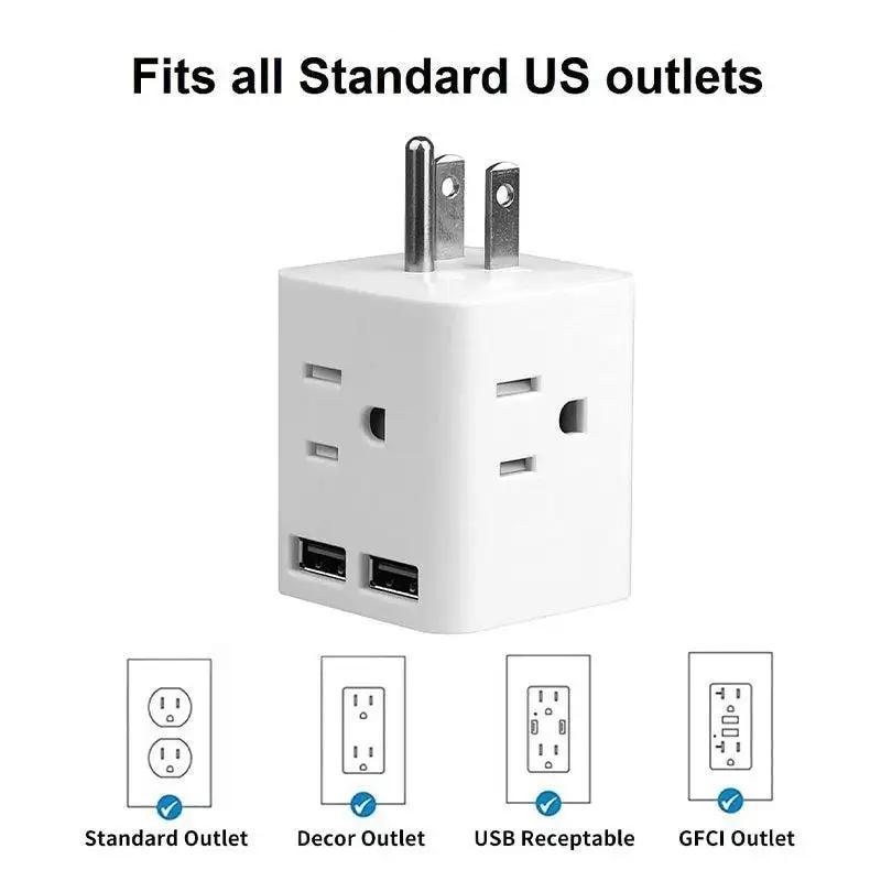 Cruise Ship Approved Multi Outlet with 2 USB Ports & 4 AC Outlets - Perfect for Travel, Cruise Cabins & Hotels