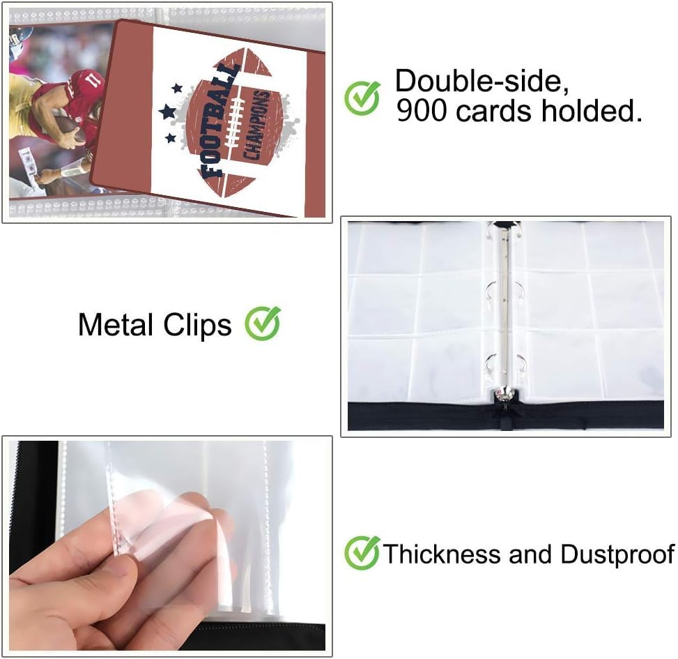 Pokonboy 9-Pocket Football Card Binder - Premium Trading Card Holder with Protective Sleeves, Holds 900+ Sports Cards - Perfect for Football, Baseball & Trading Card Collectors | Ideal for Organizing, Storing & Displaying Your Valuable Card Collection