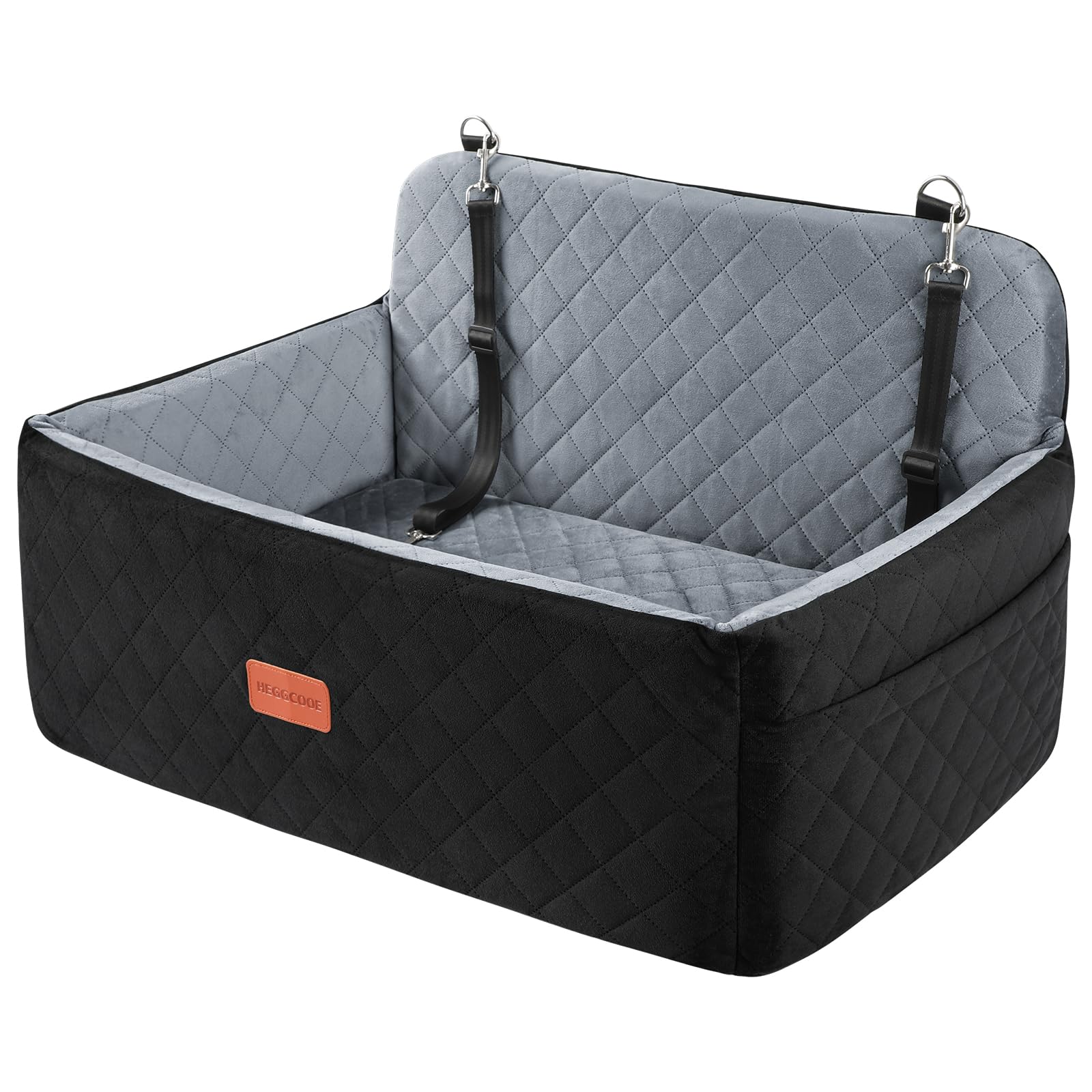 **Premium Dog Car Seat for Medium & Large Dogs - Washable & Detachable Pet Booster Seat for Dogs Up to 55 lbs or 2 Small Dogs - Backseat Dog Bed with 2 Safety Leashes (Black/Grey) - Perfect for Road Trips & Daily Commutes**