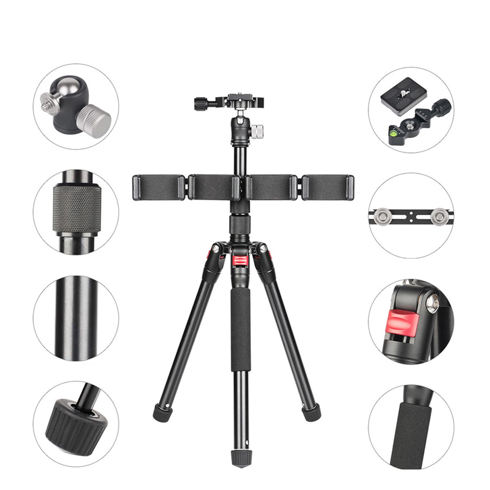 59in Cell Phone Tripod with 20mm Metal Ball Head - Foldable & Portable Camera Stand for iPhone, Android, DSLR - 360° Rotating for Selfies, Vlogging, YouTube Videos, Live Streaming & Photography