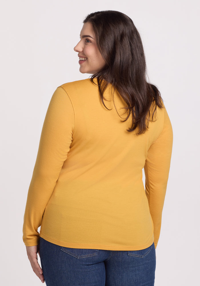 Remi Long Sleeve T-Shirt for Women - Soft Cotton Crewneck Top in Marigold Yellow | Casual Wear, Layering & Everyday Comfort