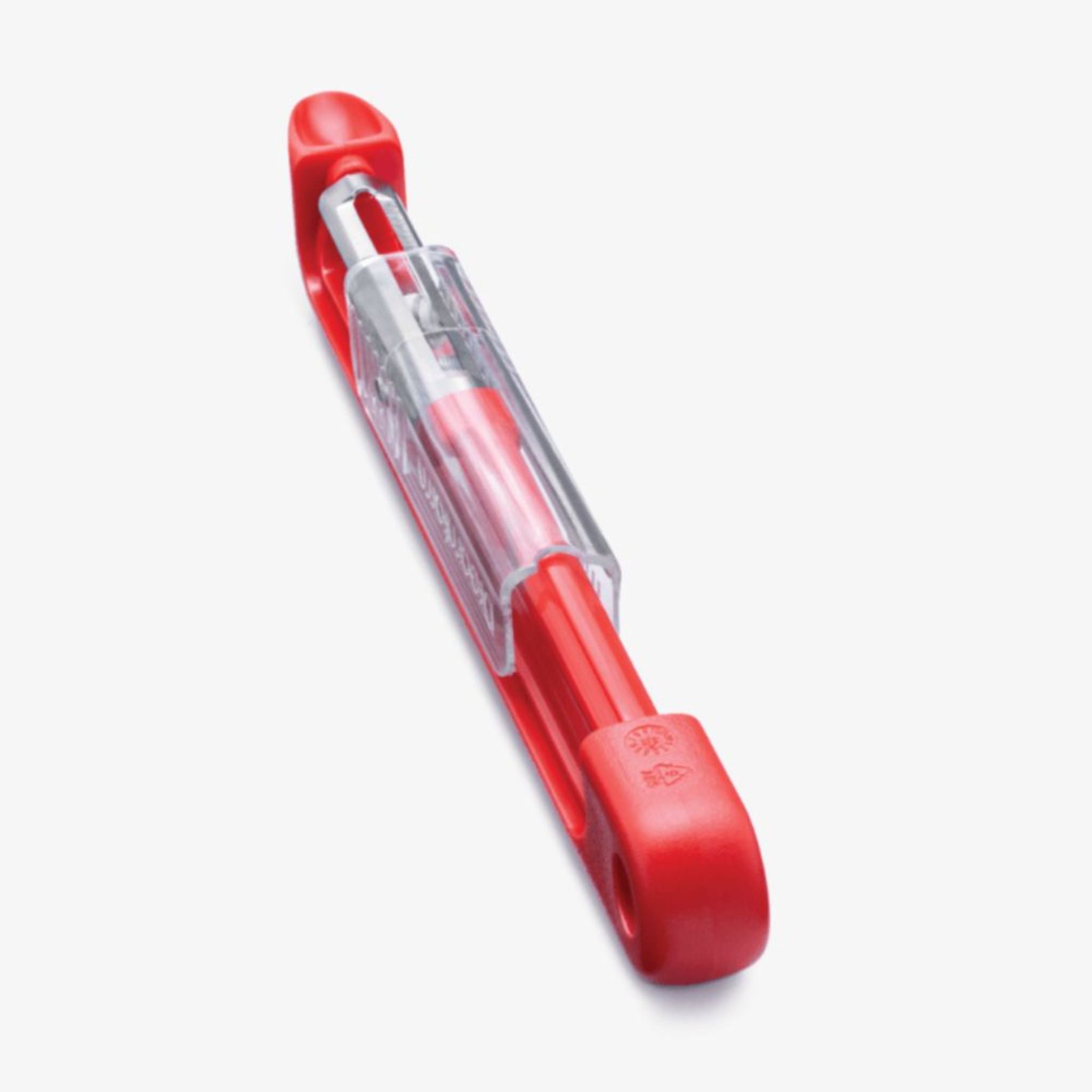 DreamFarm Stainless Steel Nylon Peeler with Sharpener - Ergonomic Kitchen Peeler for Fruits & Vegetables - Red (SH DFSH4427 RD) - Perfect for Home Cooking, Meal Prep & Professional Kitchens