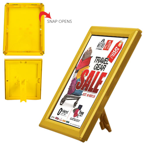 5x7 Countertop Sign Frame - Yellow Snap Frame with Built-in Easel & Wall Mount Options | Perfect for Retail Displays, Restaurant Menus, and Promotional Signage