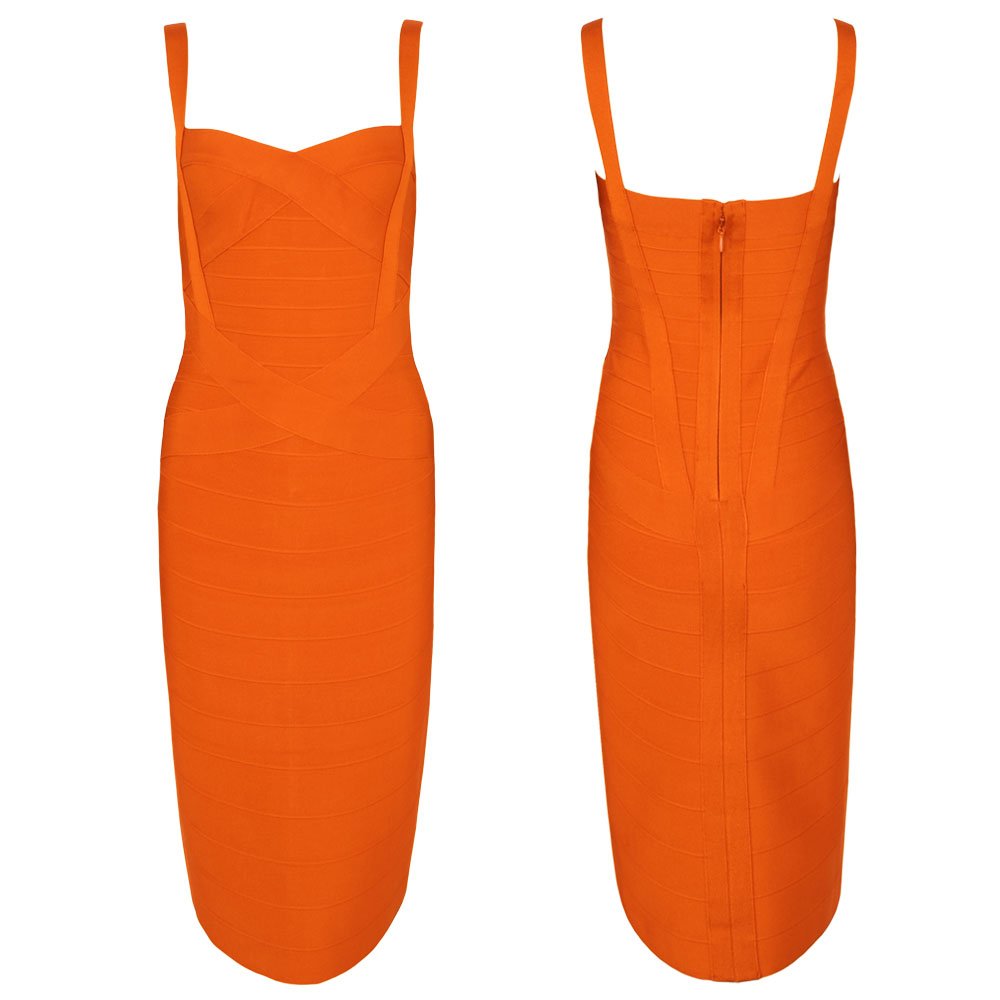 Sexy Midi-Calf Rayon Bandage Dress with Spaghetti Straps - Slim Fit Bodycon Dress for Women | Perfect for Club, Party, Date Night and Special Occasions