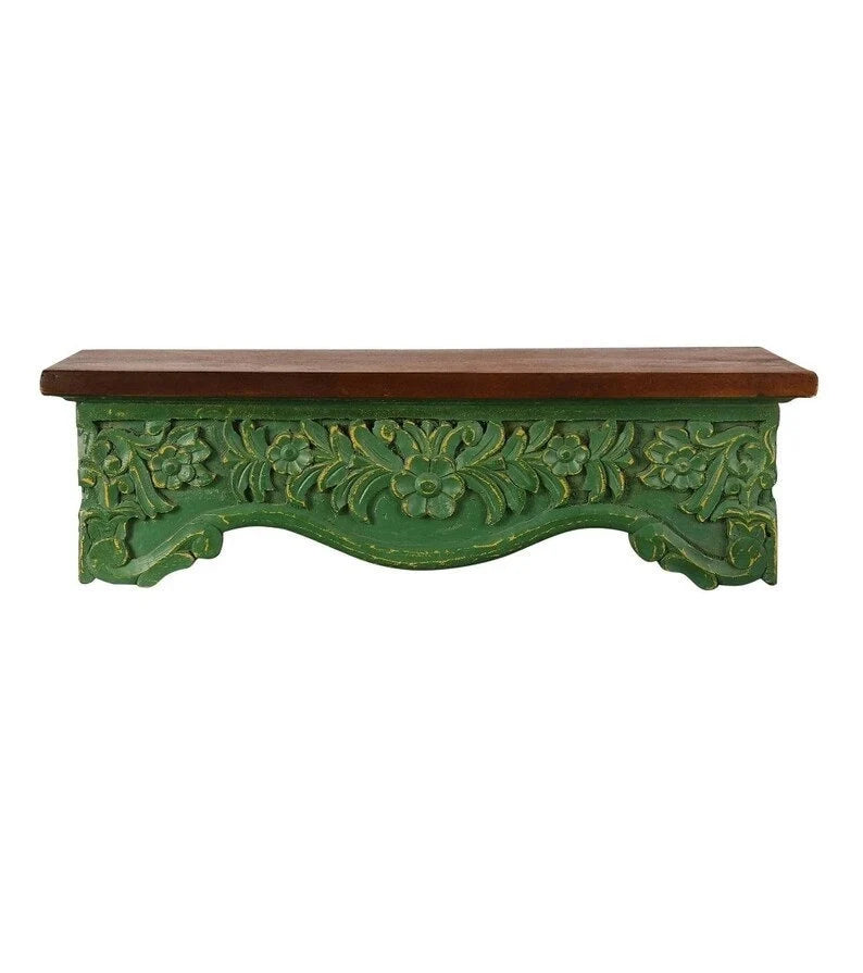 Hand Carved Mango Wood Floating Shelf - Natural Wood Wall Decor for Living Room, Bedroom, Office - Rustic Home Storage & Display Shelf for Books, Plants, Photos
