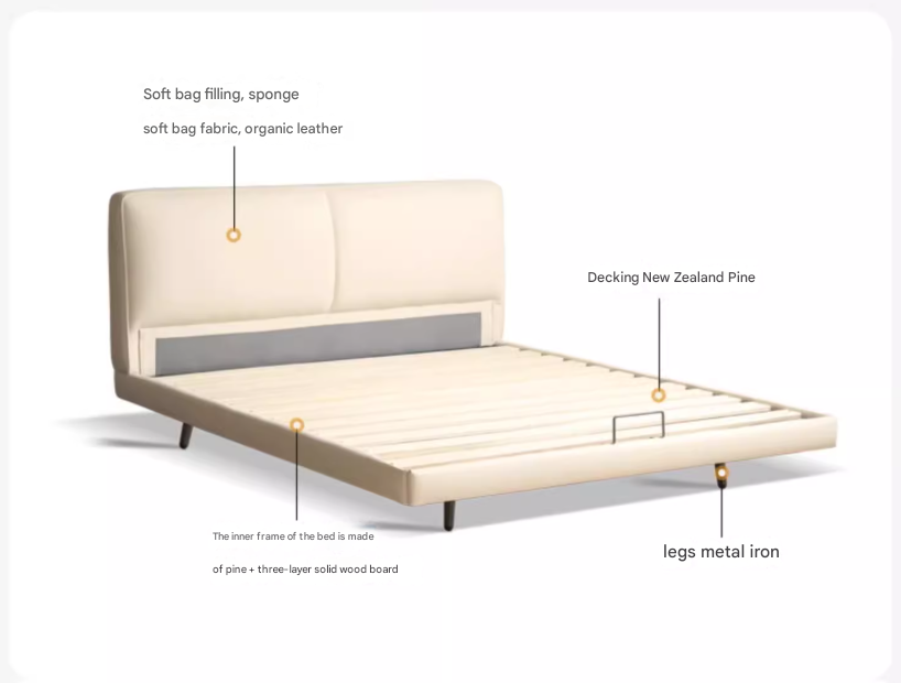 Organic Leather Suspended Bed Frame in Cream - Handcrafted Artisan Design for Modern Bedrooms | Perfect for Master Suites, Guest Rooms & Luxury Apartments