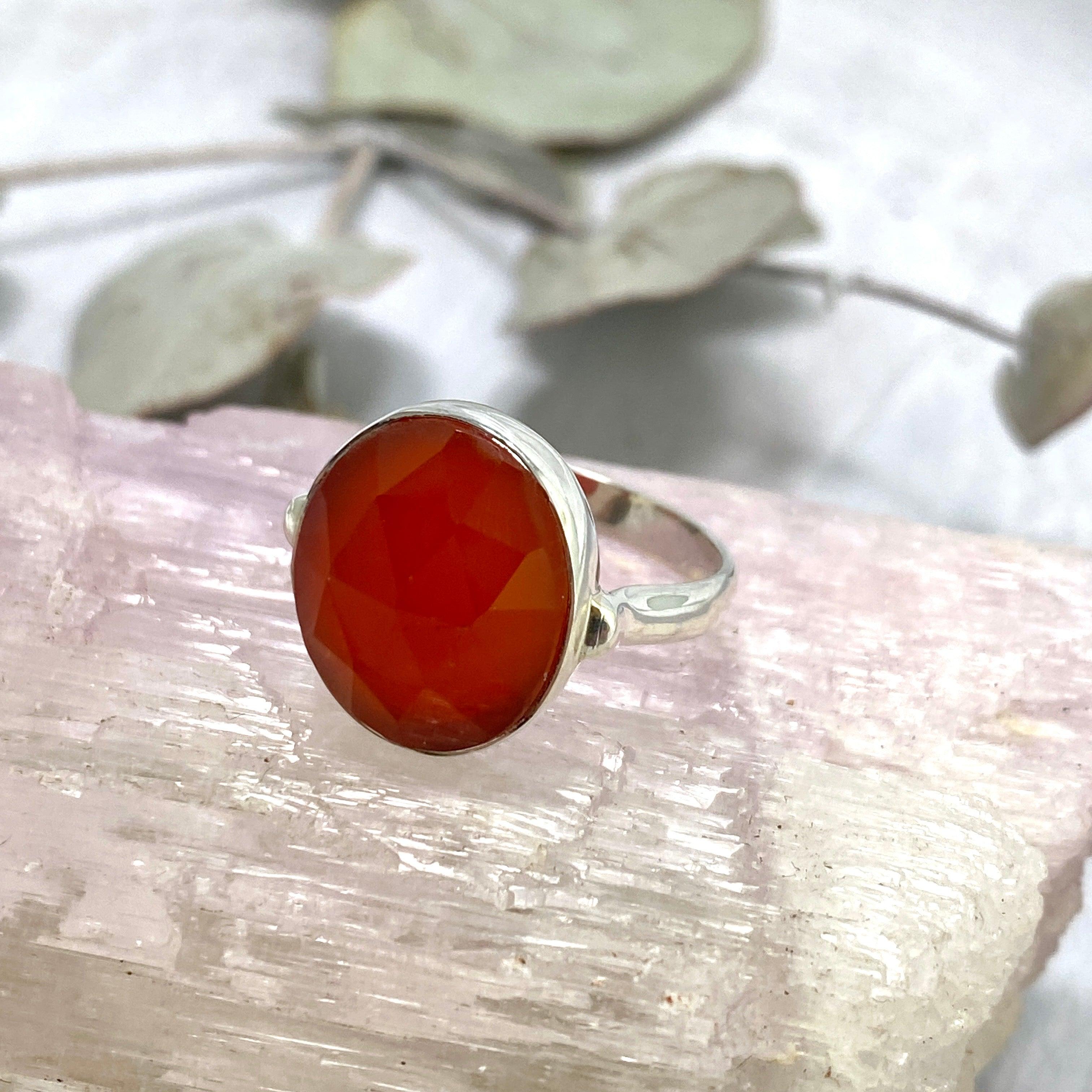 Natural Carnelian Oval Faceted Ring - Size 9 - KRGJ2551 - Elegant Boho Jewelry for Women, Perfect for Everyday Wear & Special Occasions