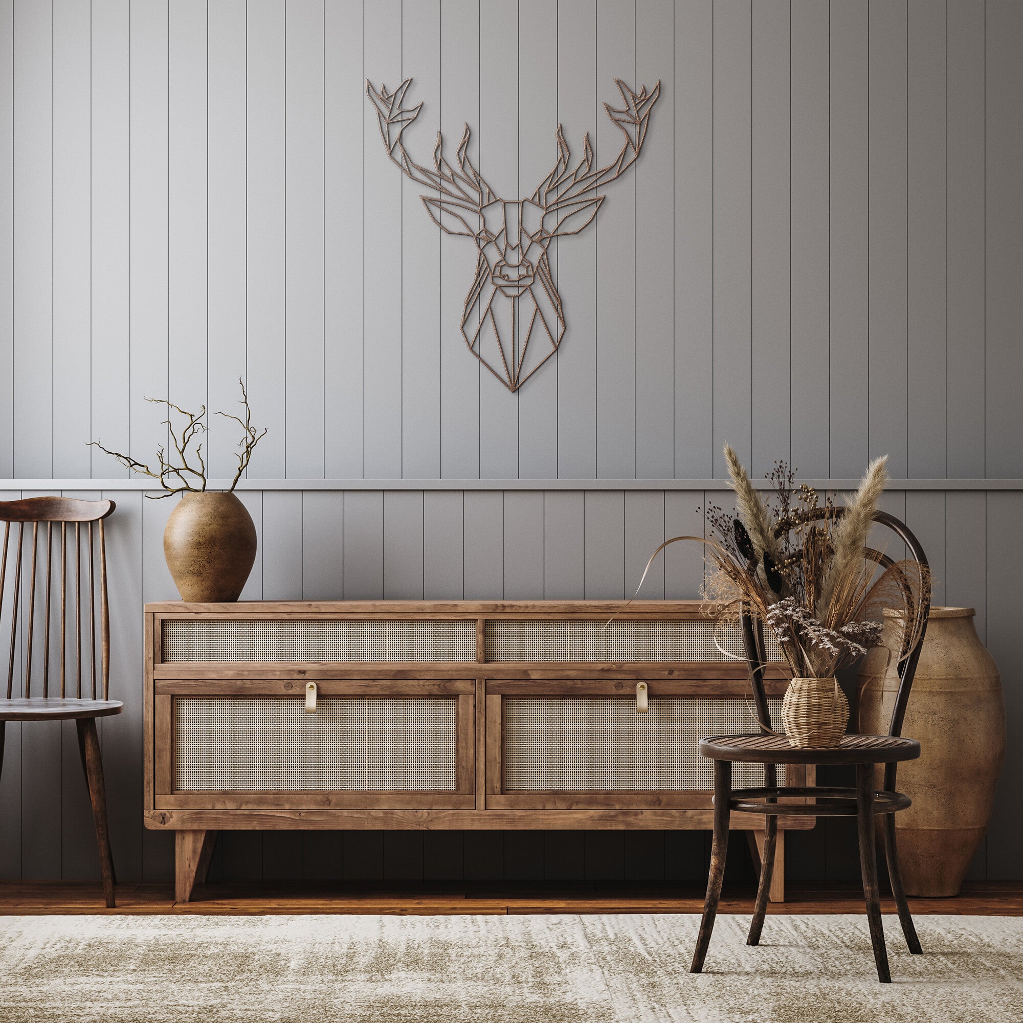Modern Geometric Deer Metal Wall Art - Handmade Buck Decor for Living Room, Bedroom & Office - Perfect for Rustic, Farmhouse & Nature-Inspired Home Decor