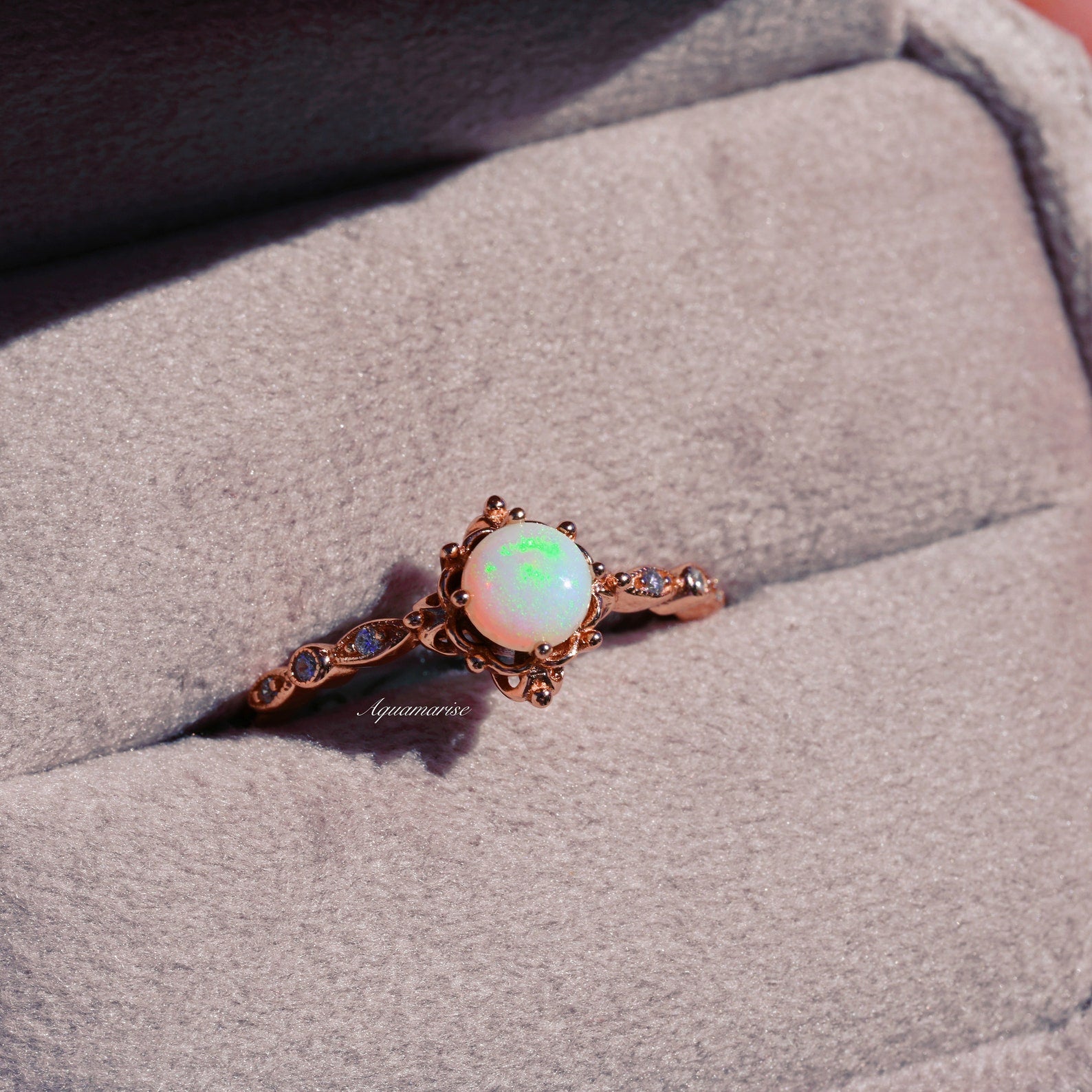 Natural Australian Opal Ring 14K Rose Gold Vermeil - Elegant Handmade Jewelry for Women, Perfect for Weddings, Anniversaries & Special Occasions