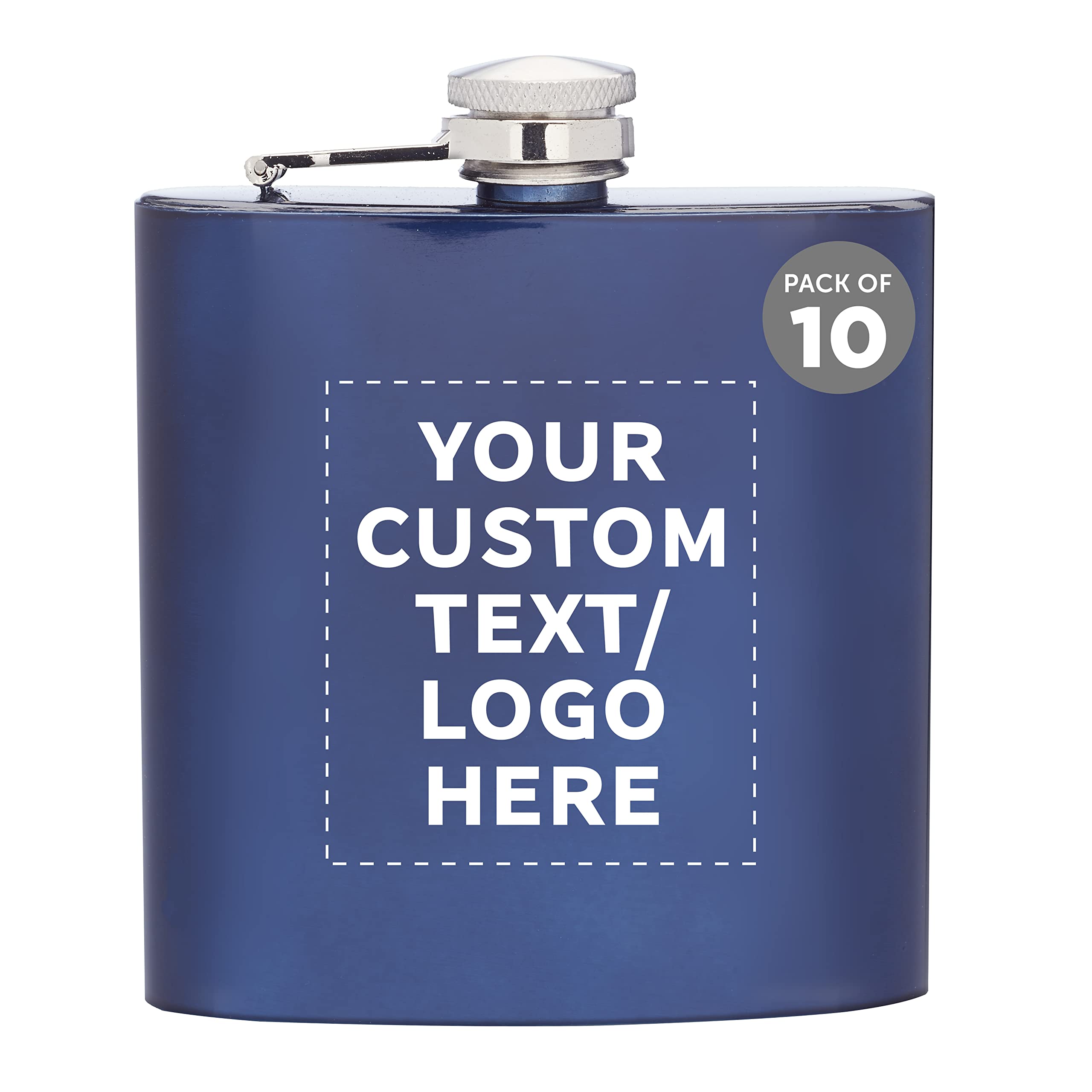 Personalized Stainless Steel Hip Flasks 6oz (Set of 10) - Custom Engraved Wedding Gifts, Groomsmen Gifts & Outdoor Accessories - Screw Top Cap, Durable & Leakproof - Perfect for Parties, Camping & Travel - Blue