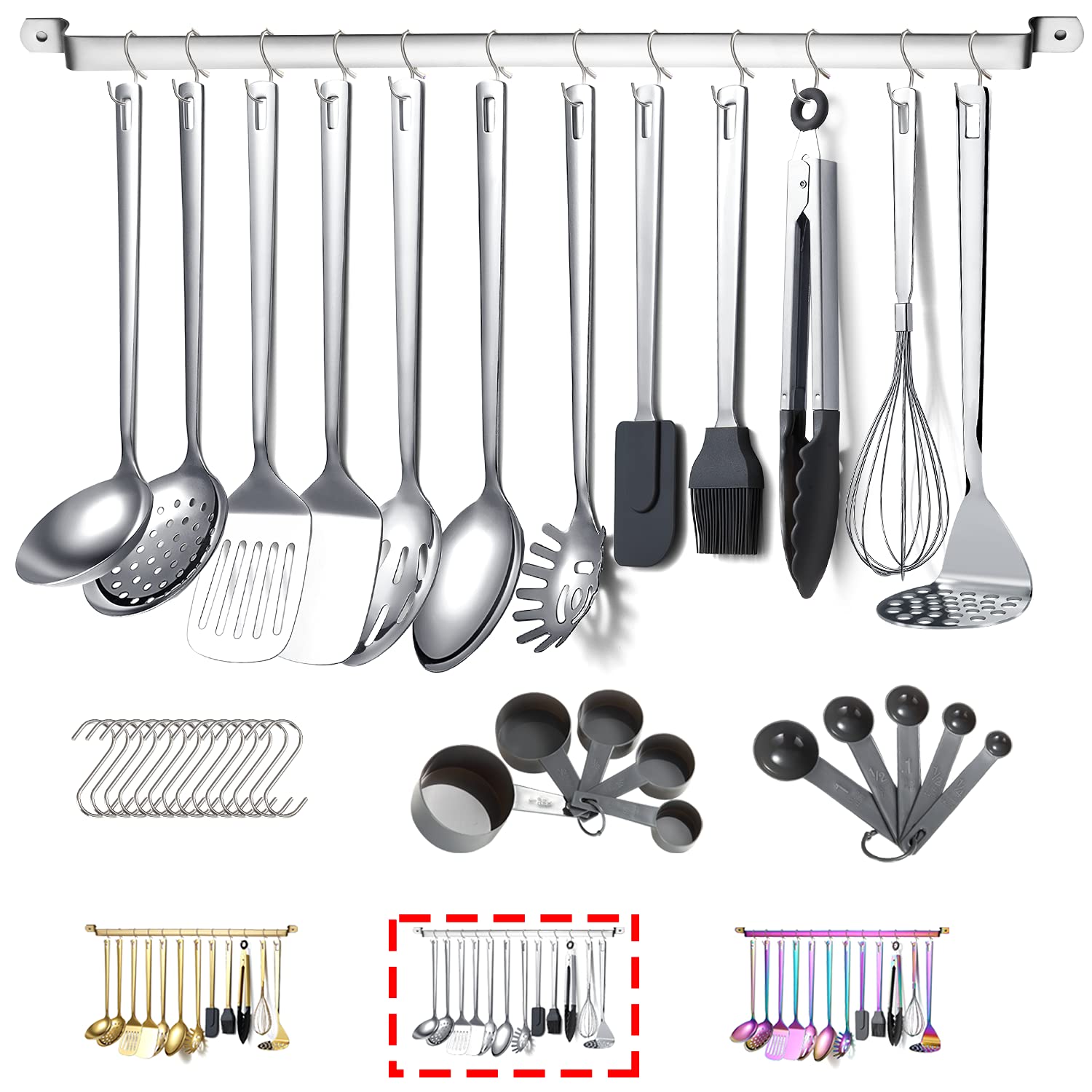 Premium 37-Piece Stainless Steel Kitchen Utensil Set with Holder - Non-Stick, Heat Resistant & Dishwasher Safe Cooking Tools - Perfect for Baking, Grilling, and Everyday Meal Prep