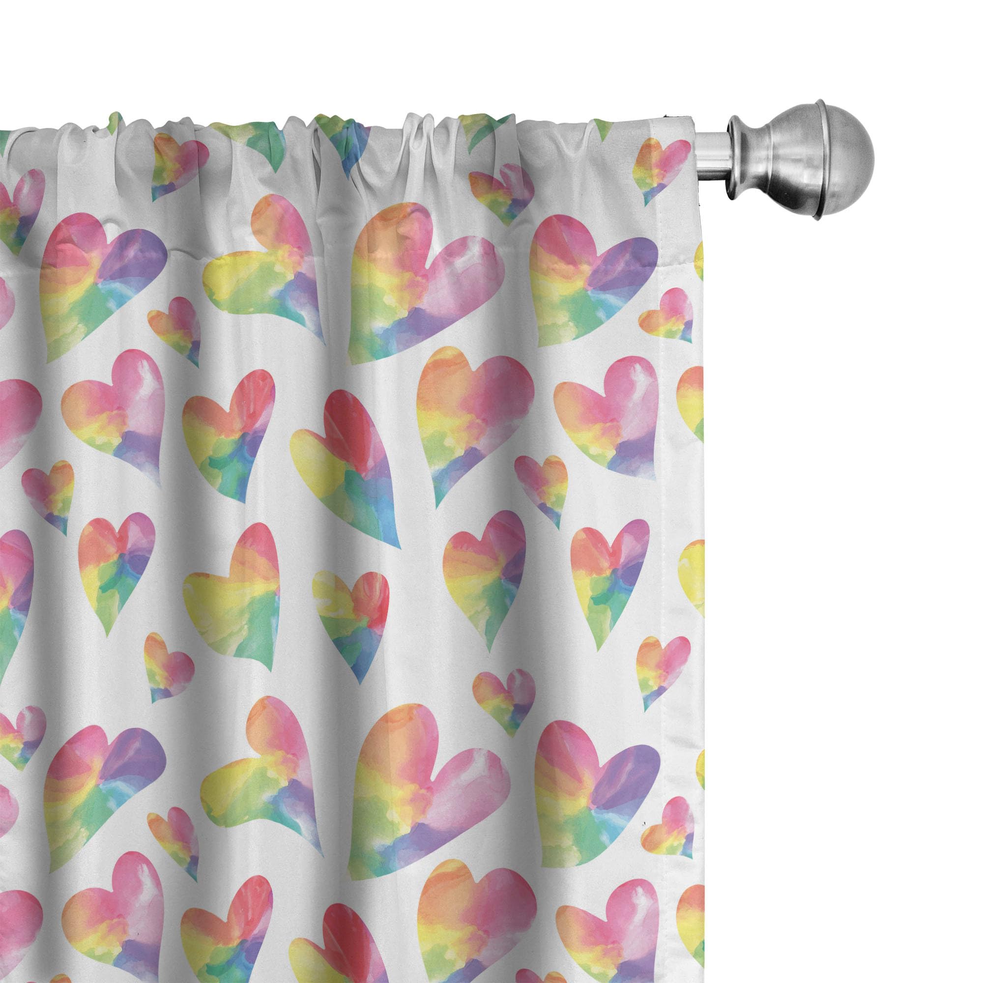 Ambesonne Heart Curtains - Rainbow Watercolor Inspired Hearts, 2 Panel Set (28