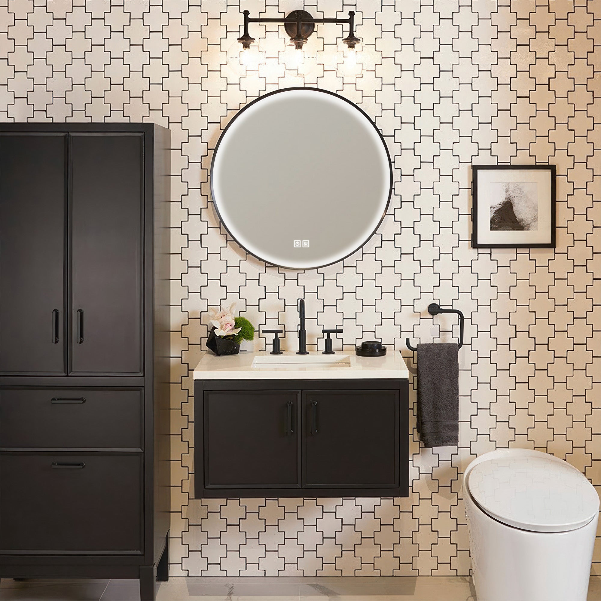 Custom Round LED Mirror with Frame - Modern Bathroom Vanity Mirror for Makeup & Shaving - Dimmable Touch Control, Energy Efficient, Waterproof Design