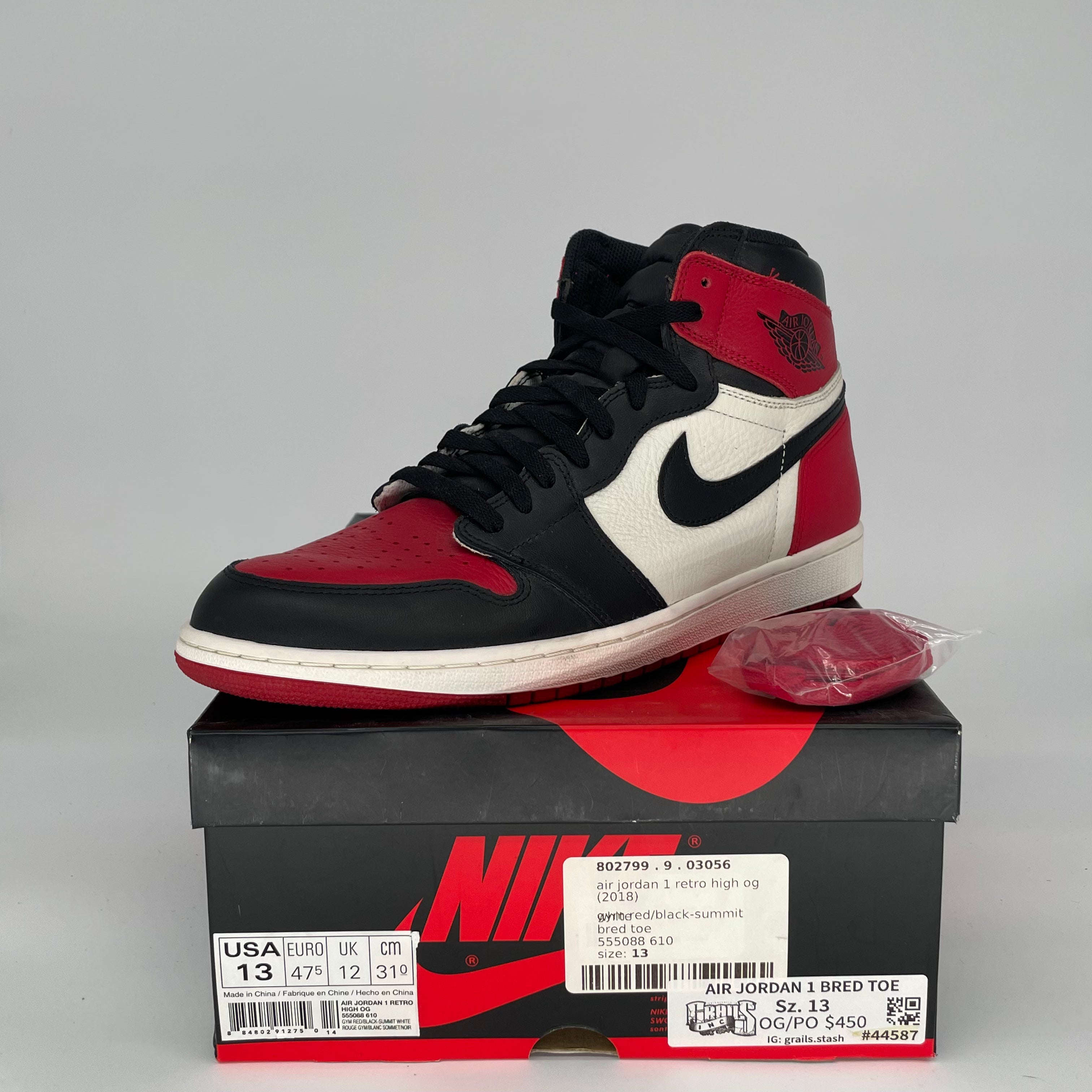 AIR JORDAN 1 BRED TOE Men's Basketball Shoes Size 13 - Black/Red/White (555088-610) | Retro High OG Sneakers for Streetwear, Basketball & Casual Outfits