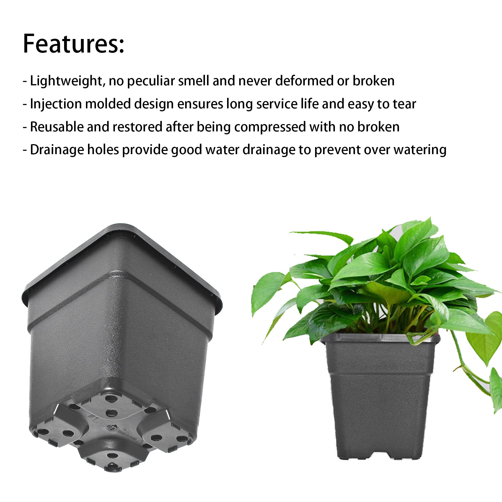 10-Pack 1 Gallon Plastic Plant Pots with Drainage Holes - Black Flower Planters for Indoor Outdoor Gardening, Vegetables, Seedlings & Nursery Plants | Durable Injection Molded Containers for Home Garden, Patio & Balcony Decor