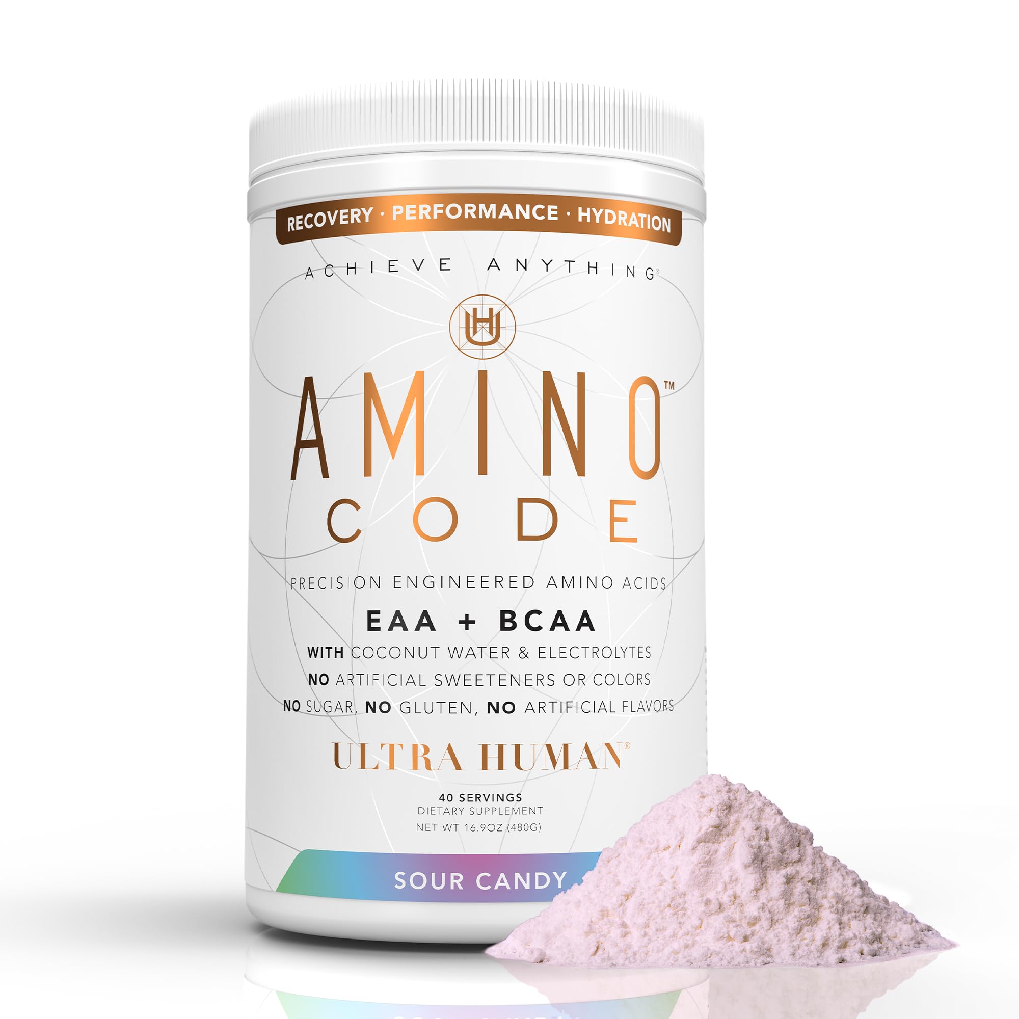 Amino Code | Essential Amino Acids + BCAAs + Coconut Water Electrolytes Powder | Fast Hydration & Workout Recovery Drink Mix | Clean Formula, 40 Servings - Sour Candy Flavor | Pre-Workout, Post-Workout & Daily Hydration Supplement