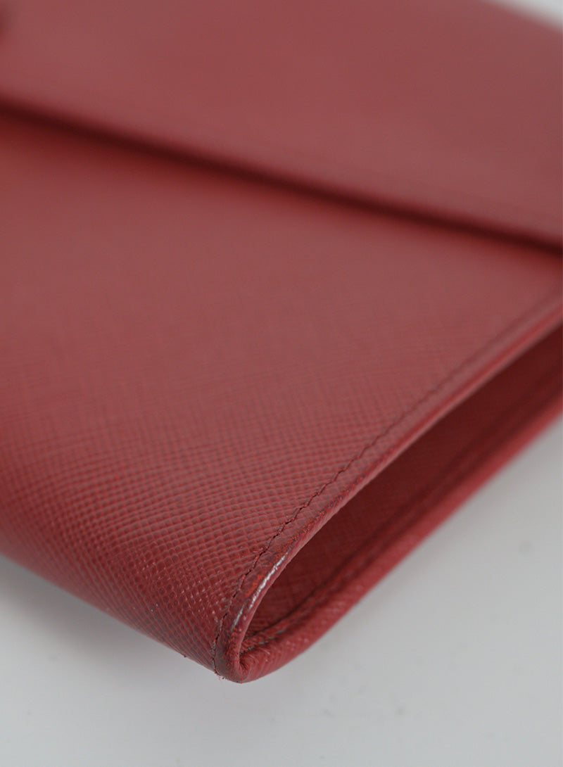 Prada Saffiano Leather Pochette Handbag in Red - Elegant Clutch for Women, Perfect for Parties, Weddings & Evening Events
