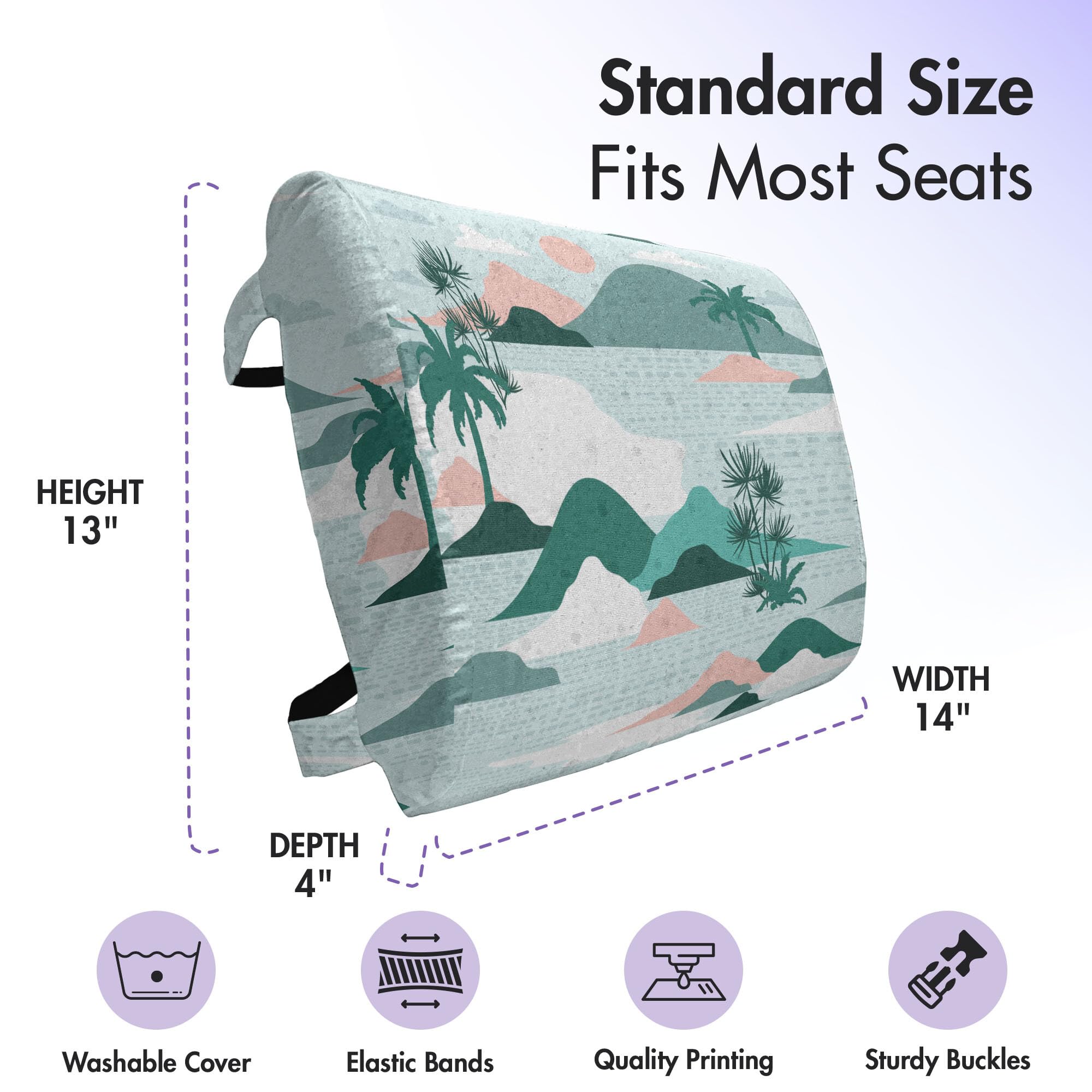 Ambesonne Hawaii Lumbar Support Pillow - Pastel Palm Tree Beach Design, High Density Foam for Office Chair & Car Seat, 14x13 Inch, Teal Blush - Perfect for Home Office, Travel & Back Pain Relief