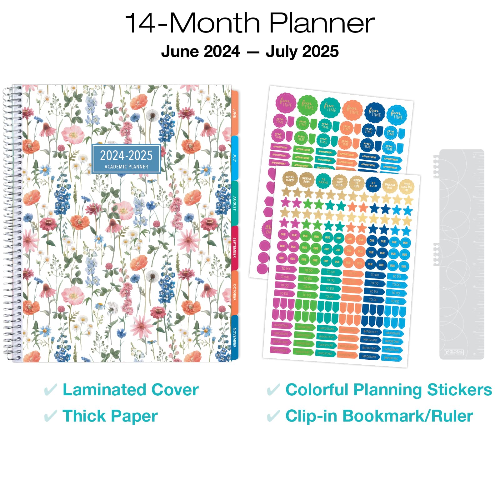 2024-2025 Colorful Botanicals Monthly & Weekly Planner - 8.5