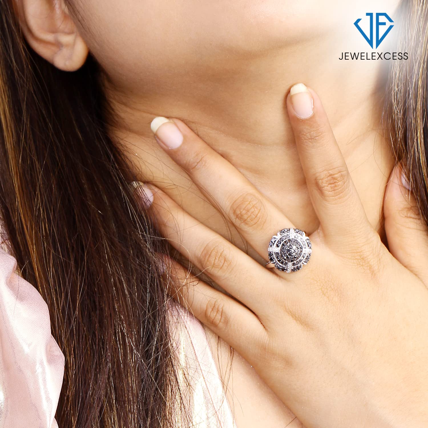 Sterling Silver 1 Carat Black & White Diamond Ring for Women | Elegant Everyday Jewelry for Casual Wear, Date Nights & Special Occasions