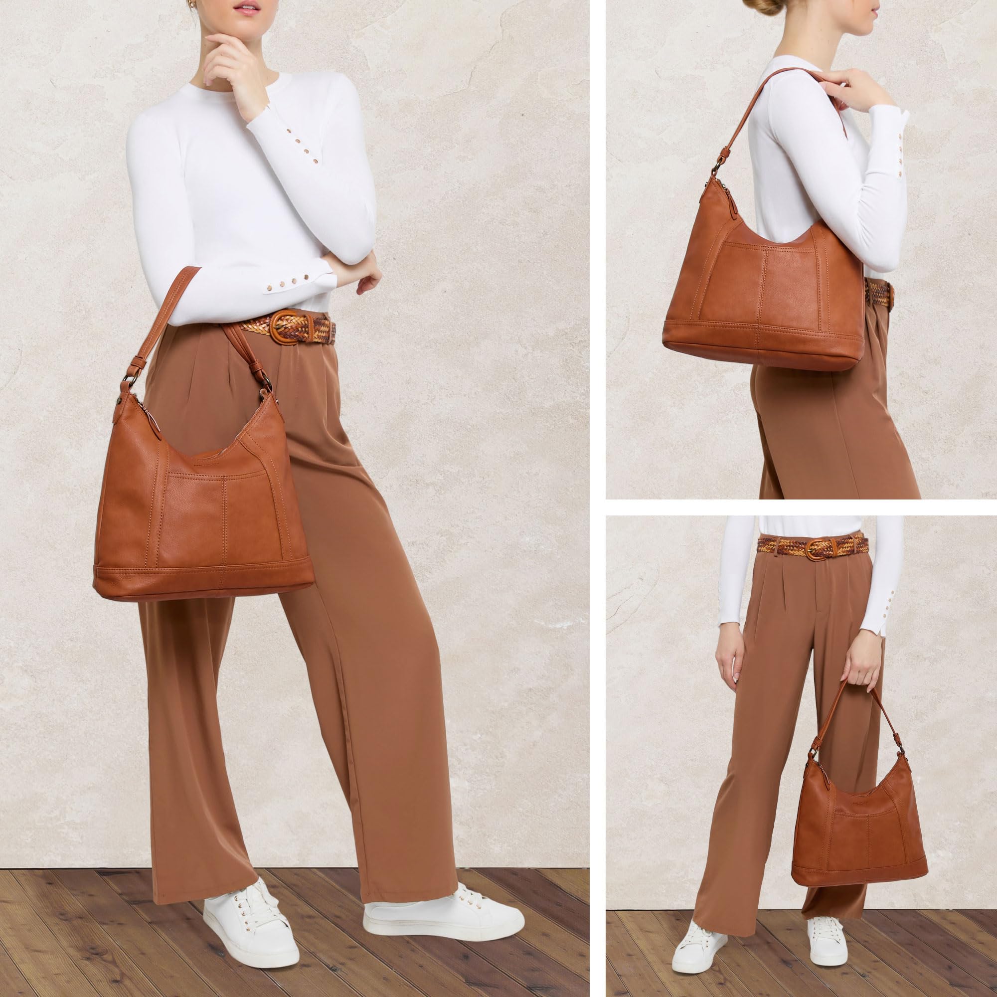 Premium American Leather Hudson Hobo Shoulder Bag for Women - Soft Genuine Leather Purse with Zippered Compartments & Slip Pockets - Perfect for Work, Travel & Everyday Use