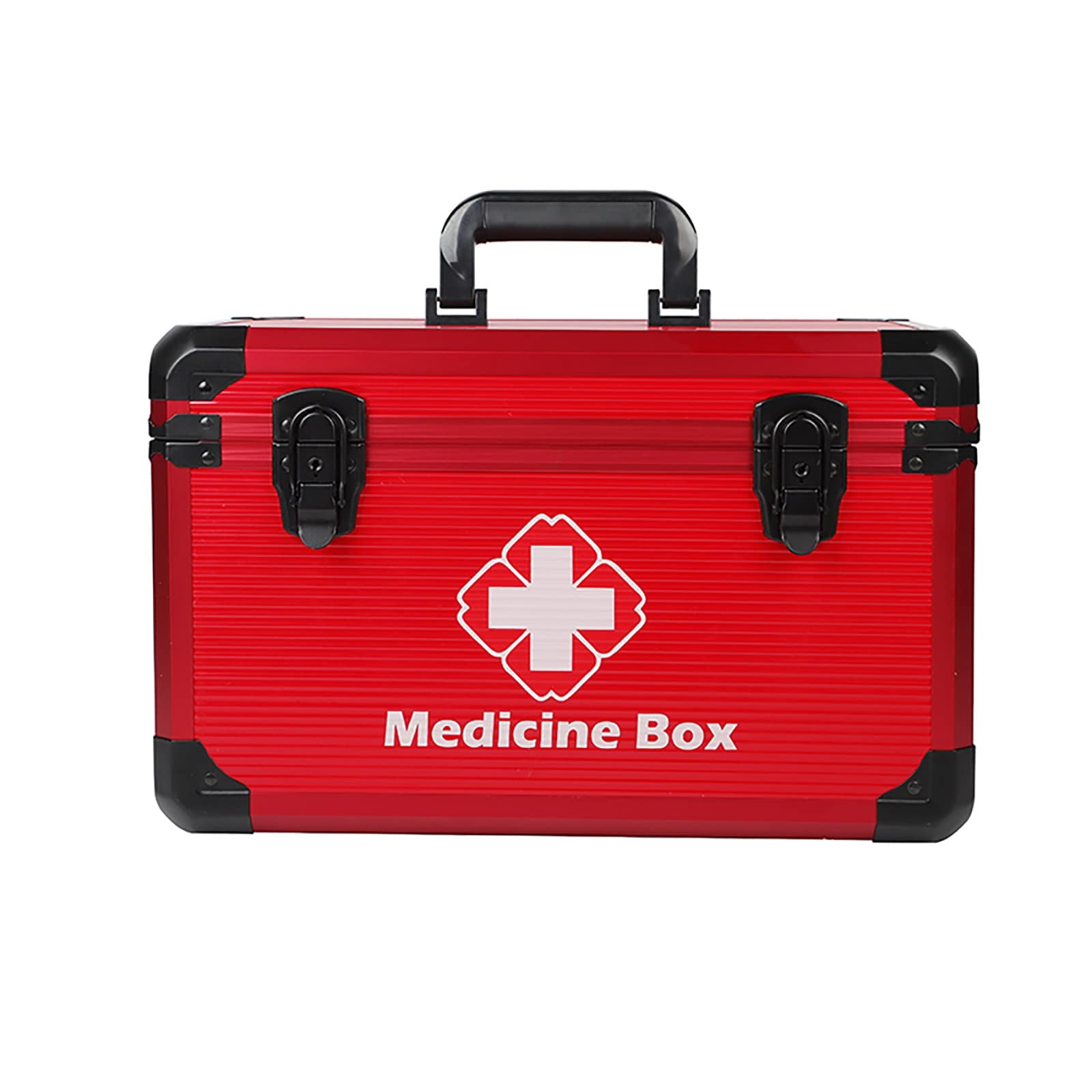 YLBSBD Large Capacity Lockable Medicine Storage Box with Key & Double Child-Proof Lock - Aluminum Alloy Medical Cabinet with Induction Light for Home, Pharmacy & Travel (Red)