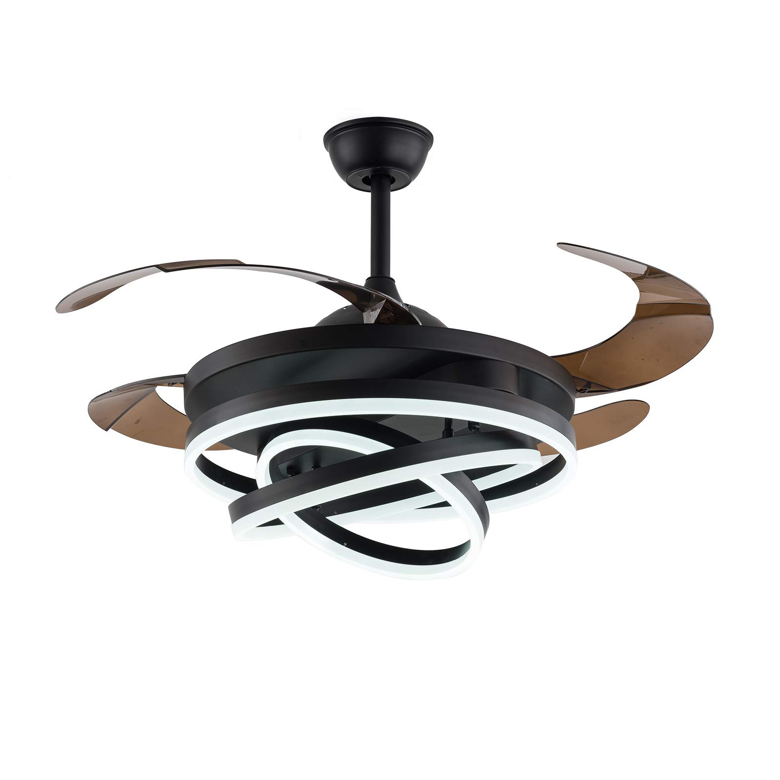 BeiseYu 42 Inch Retractable Ceiling Fan with Light and Remote Control - 3 Speed Settings, 3 Color Changing Options, Ultra Quiet Bladeless Design for Living Room, Bedroom, Office (Black) - Perfect for Home Cooling, Modern Decor and Energy Saving