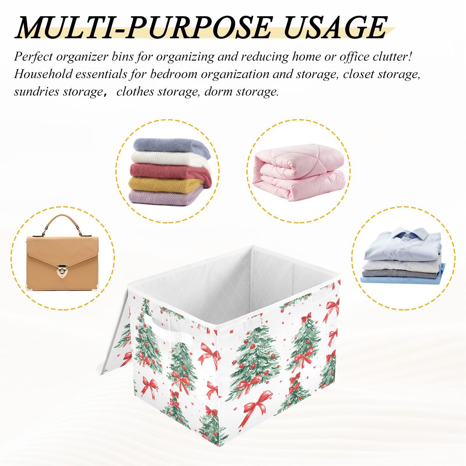 Christmas Tree Pattern Fabric Foldable Storage Bins with Lids - Collapsible Storage Box Organizer for Home, Bedroom, Closet & Office - Perfect for Holiday Decor, Gift Wrapping & Year-Round Organization