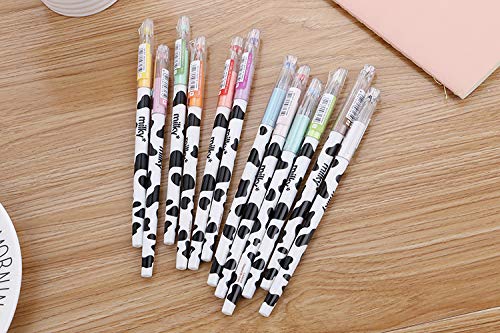 12 Pack Colorful Cute Diamond Gel Pens - Milky Cow Design Kawaii Stationery Set for School, Office & Journaling (Candy Colors) - Perfect for Note Taking, Gift Giving & Creative Writing
