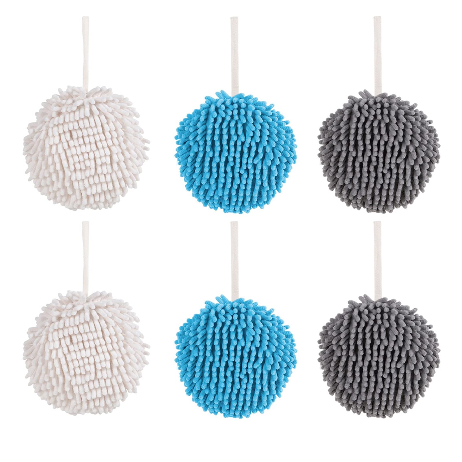 6 Pack Chenille Hand Towels - Super Soft & Absorbent Microfiber Bathroom Towels with Hanging Loop for Kitchen, Bathroom, Washstand - Quick Drying, 3 Color Options - Perfect for Guest Bathrooms & Spa Days