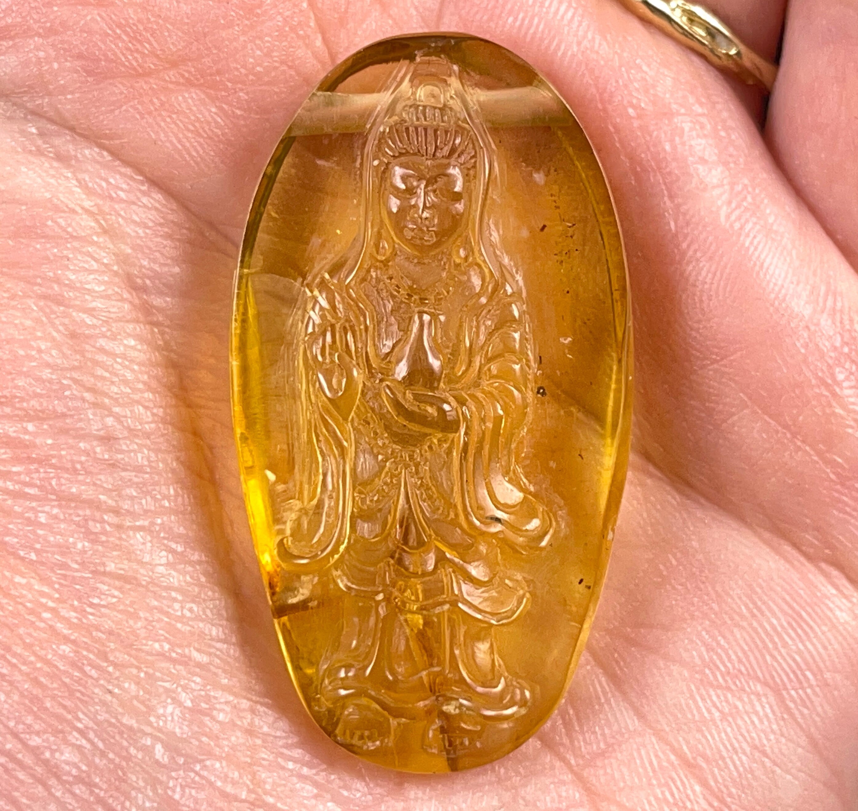 AMBER Crystal Kuan Yin Statue - Hand Carved Healing Crystal Sculpture for Home Decor, Housewarming Gift & Spiritual Healing | Feng Shui Meditation Altar & Positive Energy Decor