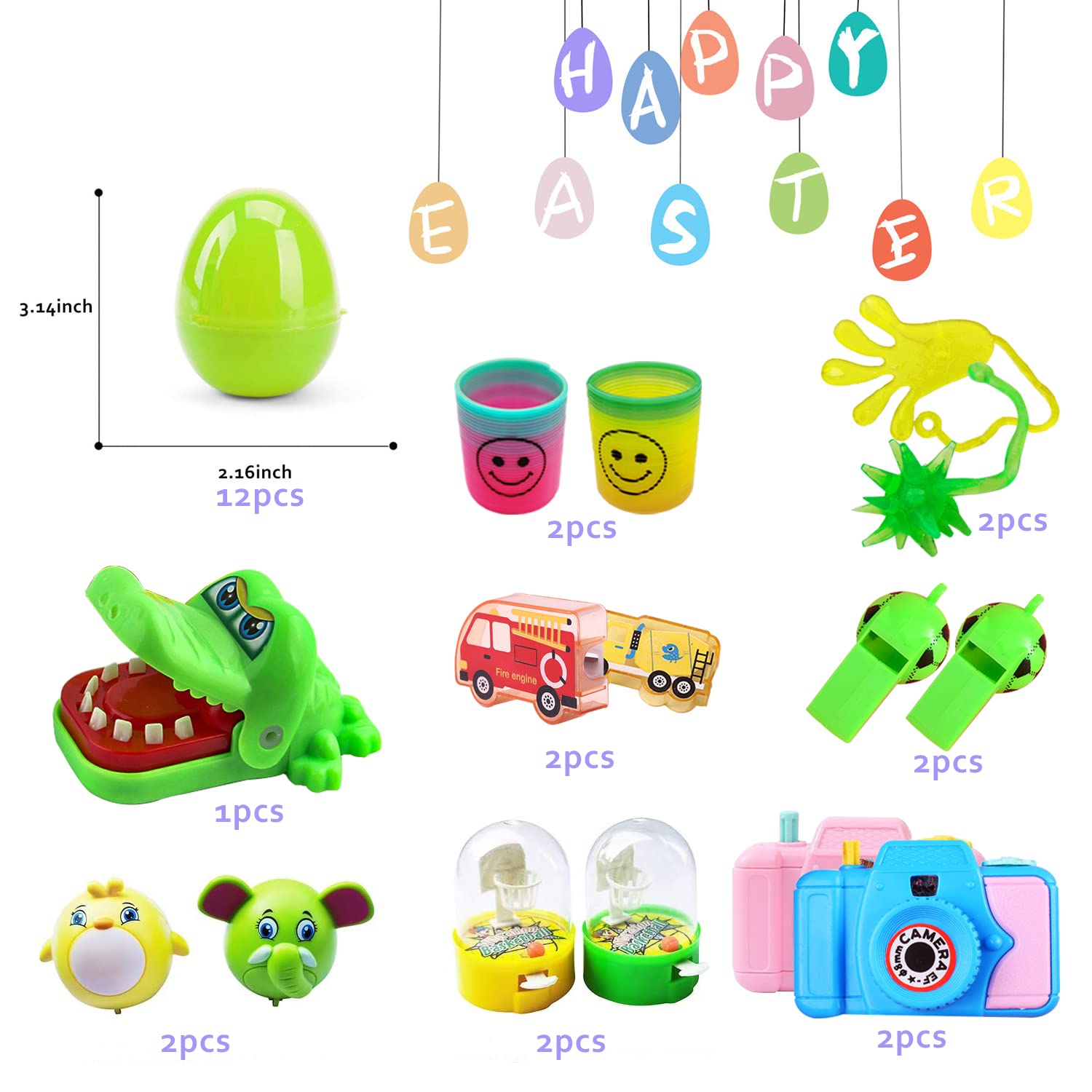12-Piece Plastic Easter Eggs with Mini Toys Inside - Fun Easter Egg Hunt Set for Kids, Boys & Girls - Perfect for Easter Baskets, Party Favors & Holiday Celebrations