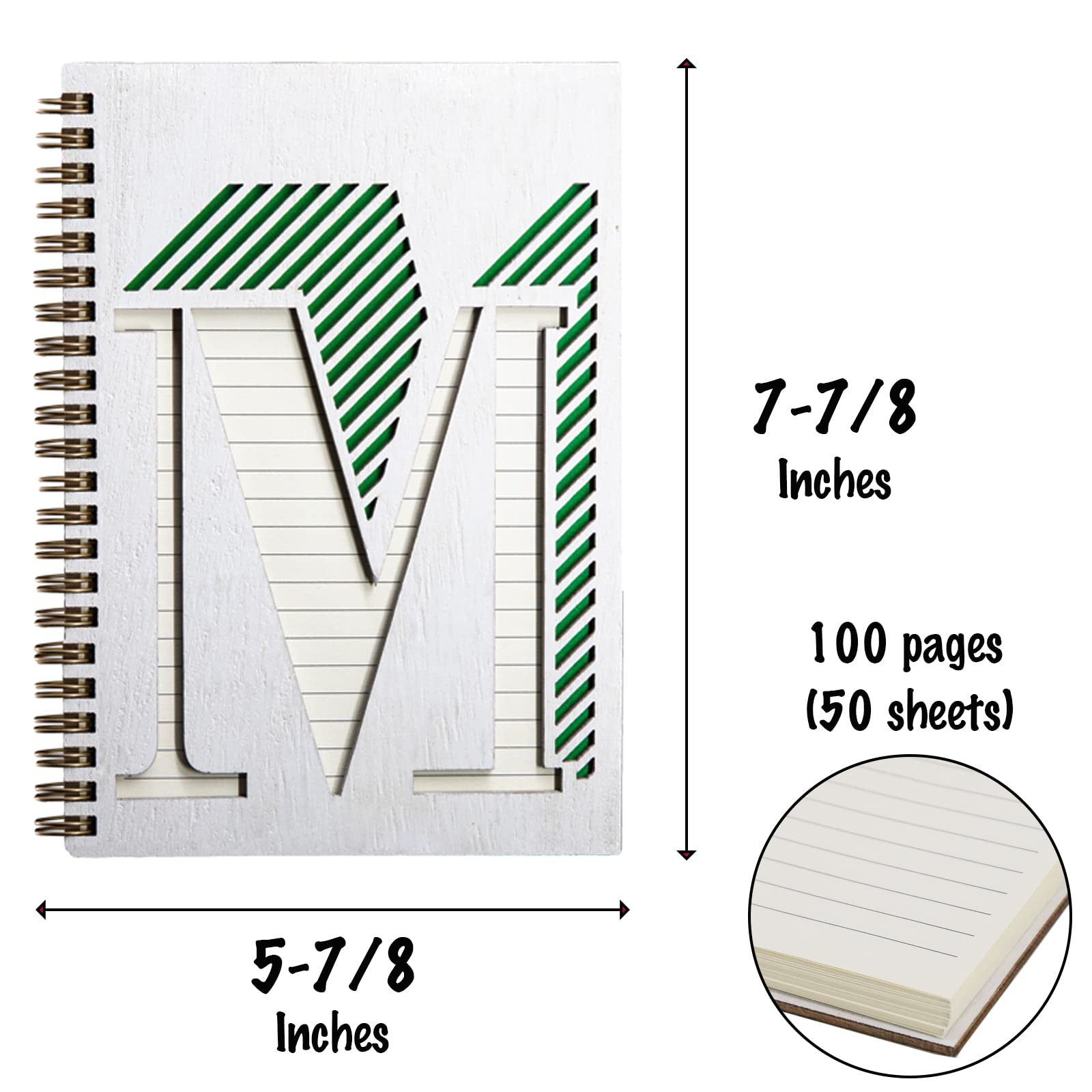 COLLECTIVE HOME - Personalized Monogram Notebook with Wood Cover, College Ruled Writing Journal - 100 Lined Pages for Daily Planning, Travel Diary & Note Taking - Perfect Graduation Gift for Men & Women | Ideal for Office, School & Creative Writing