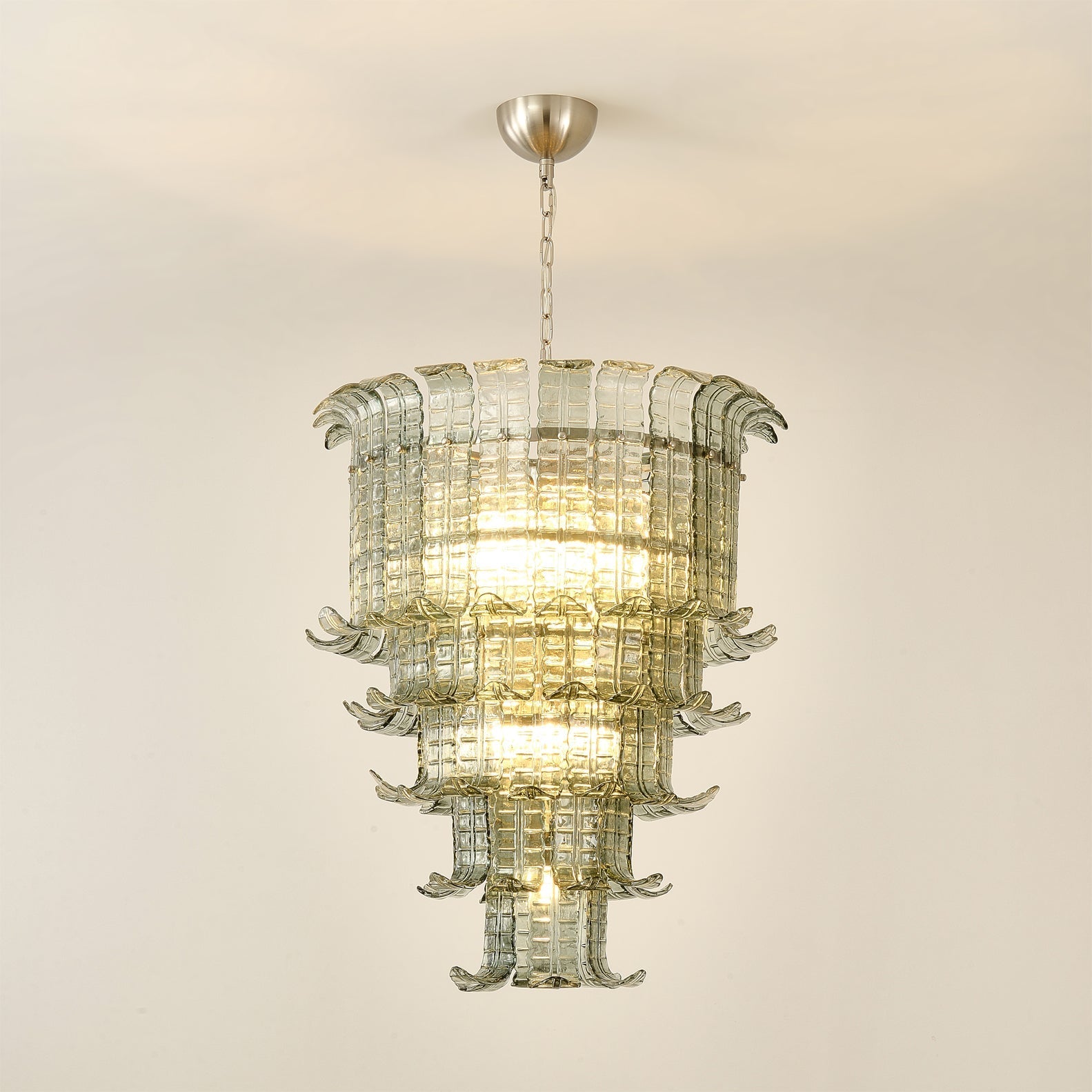 Murano Glass Palm Leaf Chandelier - Elegant Venetian Style Ceiling Light Fixture for Dining Room, Living Room, or Bedroom Decor