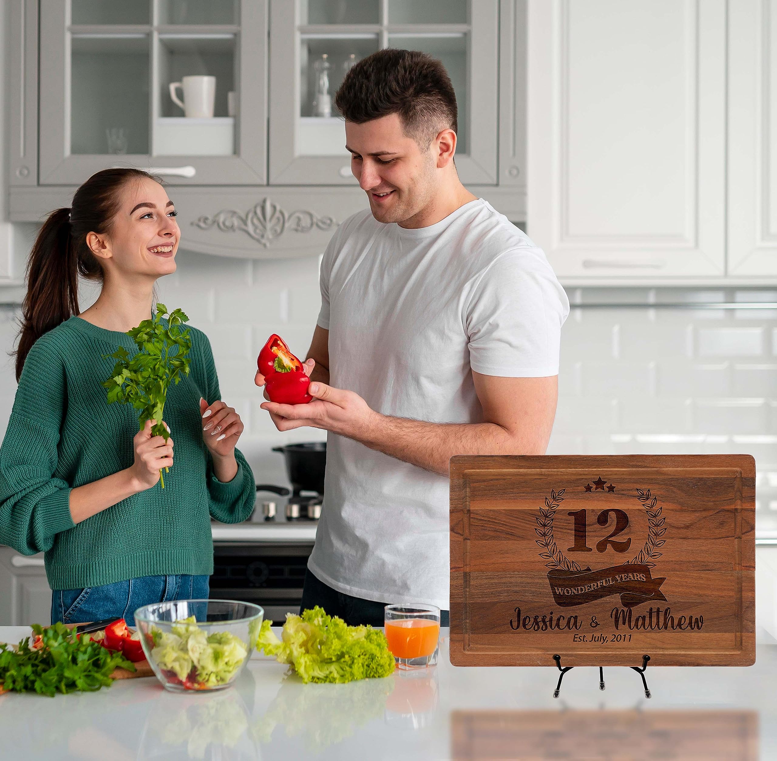 Personalized Wooden Cutting Board for Couples - Custom Anniversary Gift for Parents, Wedding, Housewarming & Bridal Shower - Engraved 25th/50th Anniversary Gift - Perfect for New Home & Romantic Dinners