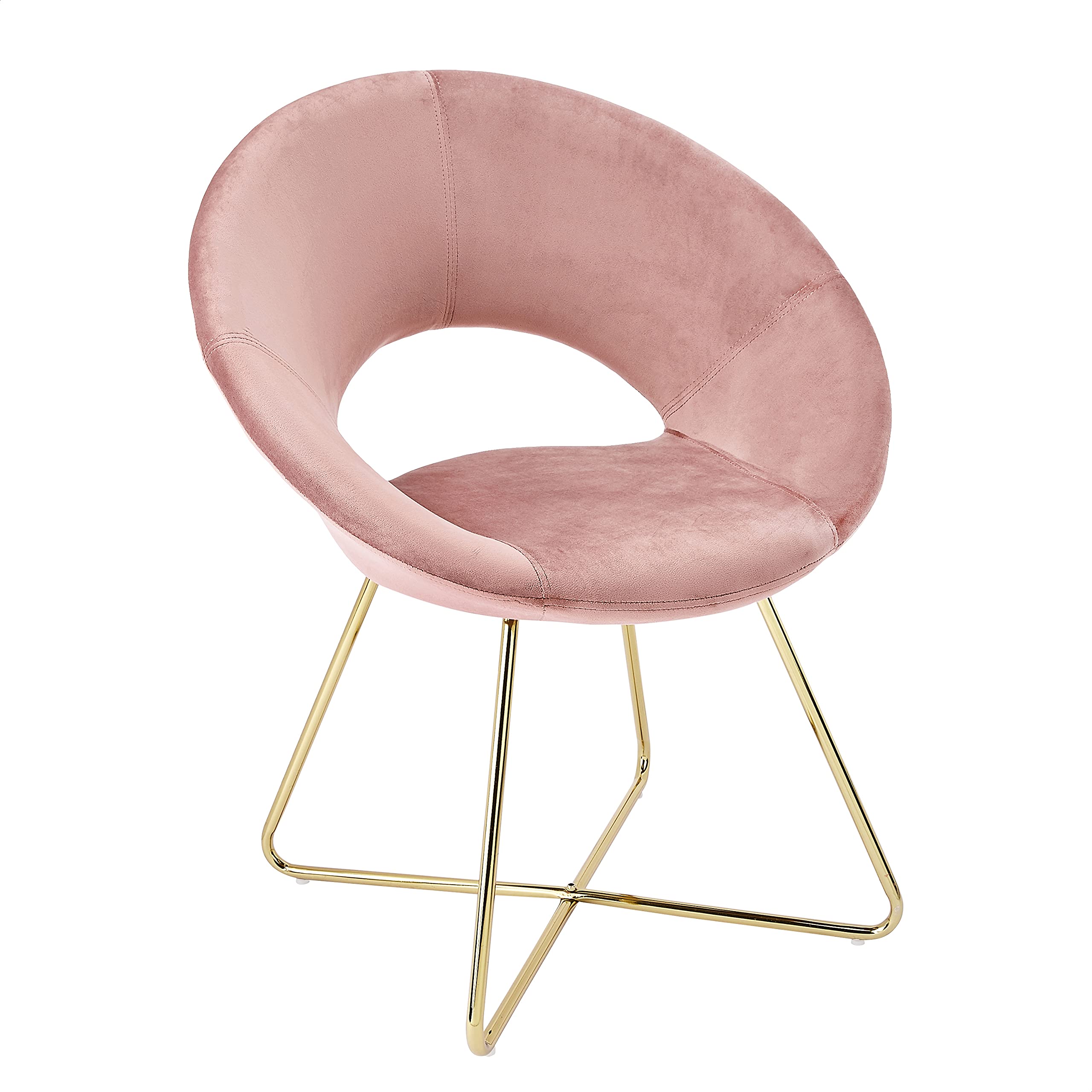 Modern Velvet Accent Makeup Stool with Golden Legs - Pink Upholstered Chair for Home Office, Guest Reception, Dining & Lounge (Set of 1) | Perfect for Vanity, Bedroom Decor & Small Space Seating