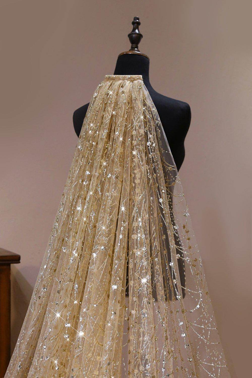 Sparkling One-Tier Cut Edge Tulle Cathedral Wedding Veil with Glitter Powder CV0358 - Perfect for Bridal Ceremonies, Photo Shoots & Formal Occasions