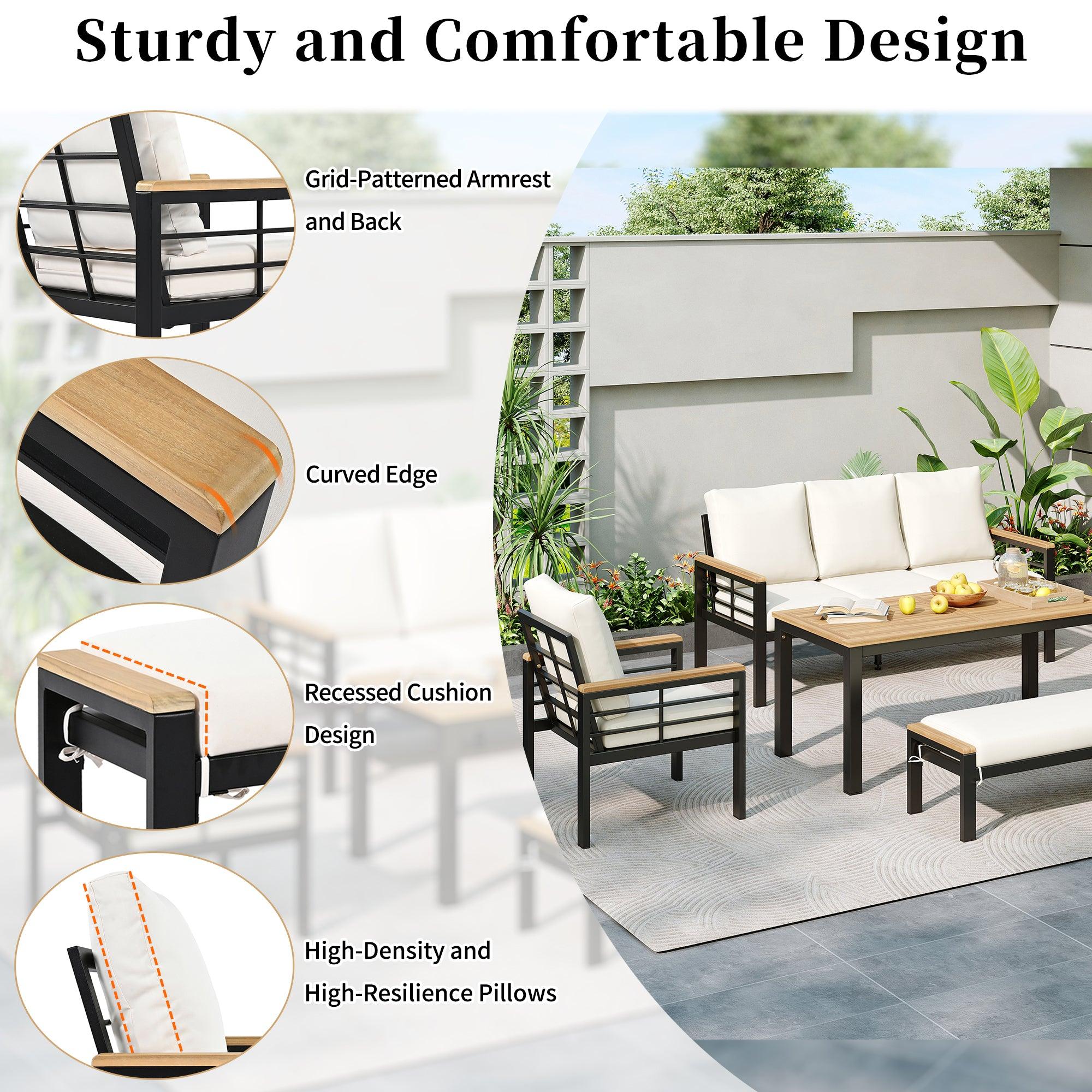 5-Piece Outdoor Patio Conversation Set with 3-Seat Sofa & Cushions - Perfect for Backyard, Poolside, Garden, and Outdoor Relaxation