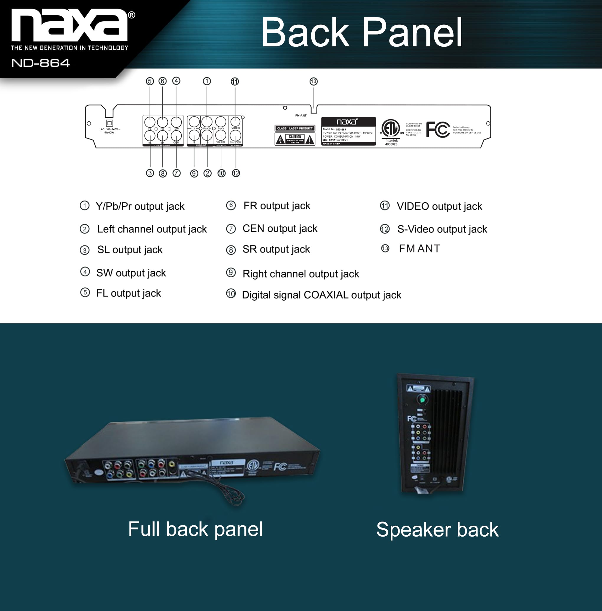 Naxa Electronics ND-864 5.1 Channel High-Powered Home Theater DVD & Karaoke Speaker System with Remote - Perfect for Movie Nights, Gaming, and Home Entertainment Parties
