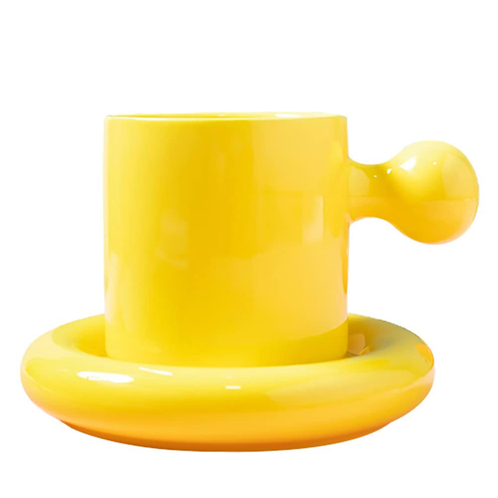 Cabilock 500ml Ceramic Travel Coffee Mug with Saucer - Insulated Tea Cup for Hot Cocoa, Coffee & Breakfast Drinks - Perfect for Office, Camping & Commuting