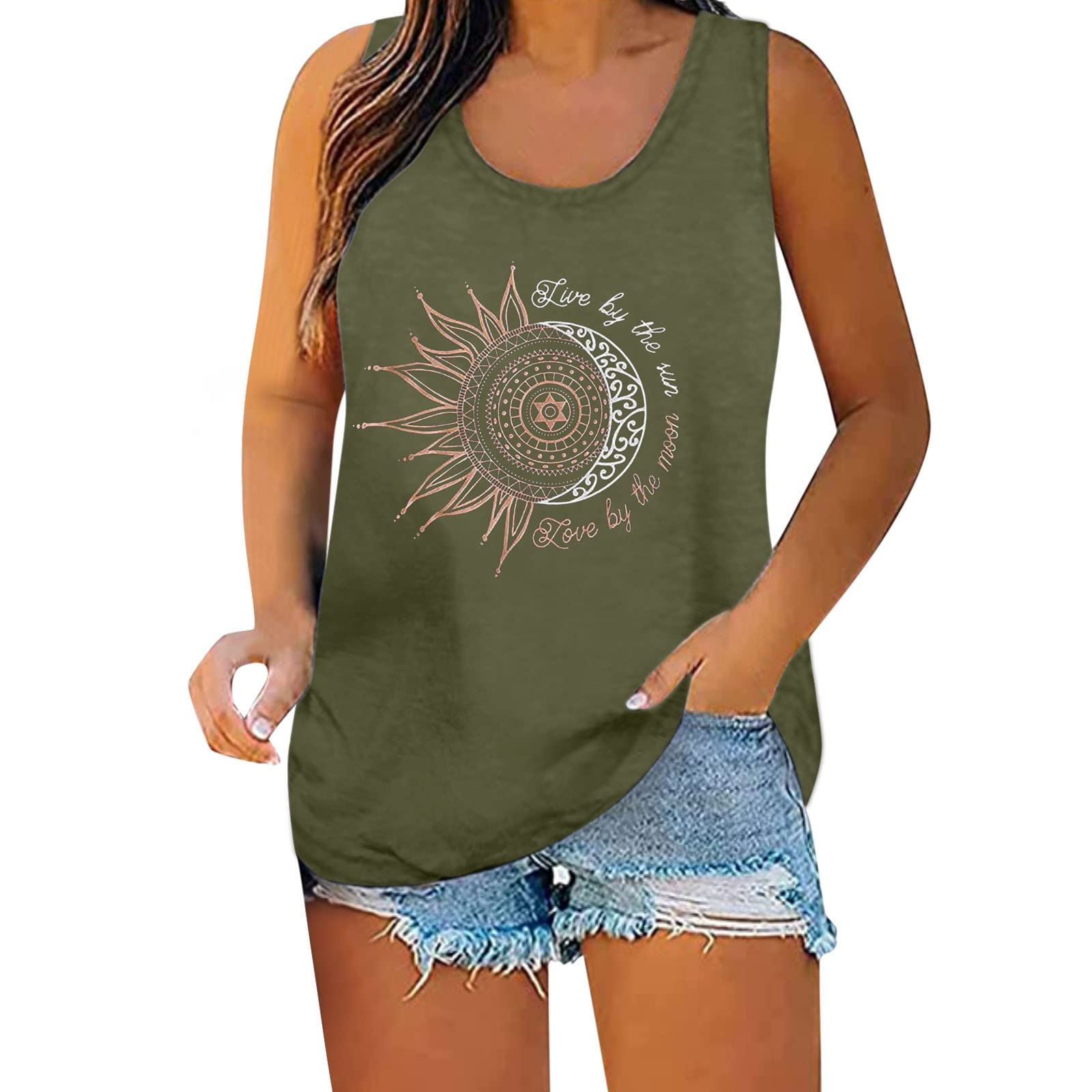 Vintage Print Women's Tank Tops - Summer Sleeveless Muscle Tee Shirts for Casual Wear | Ladies Basic Tops for Beach, Gym & Everyday Outfits