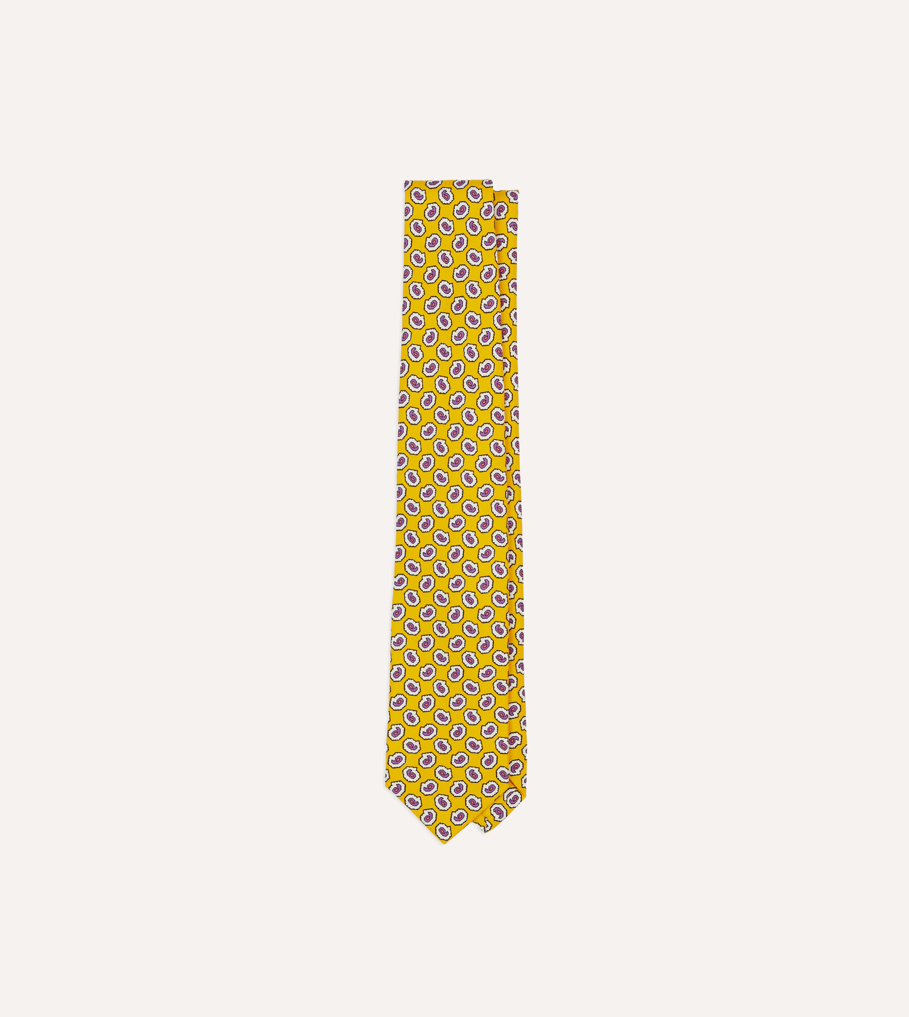 Elegant Yellow Small Paisley Leaf Print Silk Self-Tipped Necktie for Men - Perfect for Weddings, Business Meetings & Formal Occasions